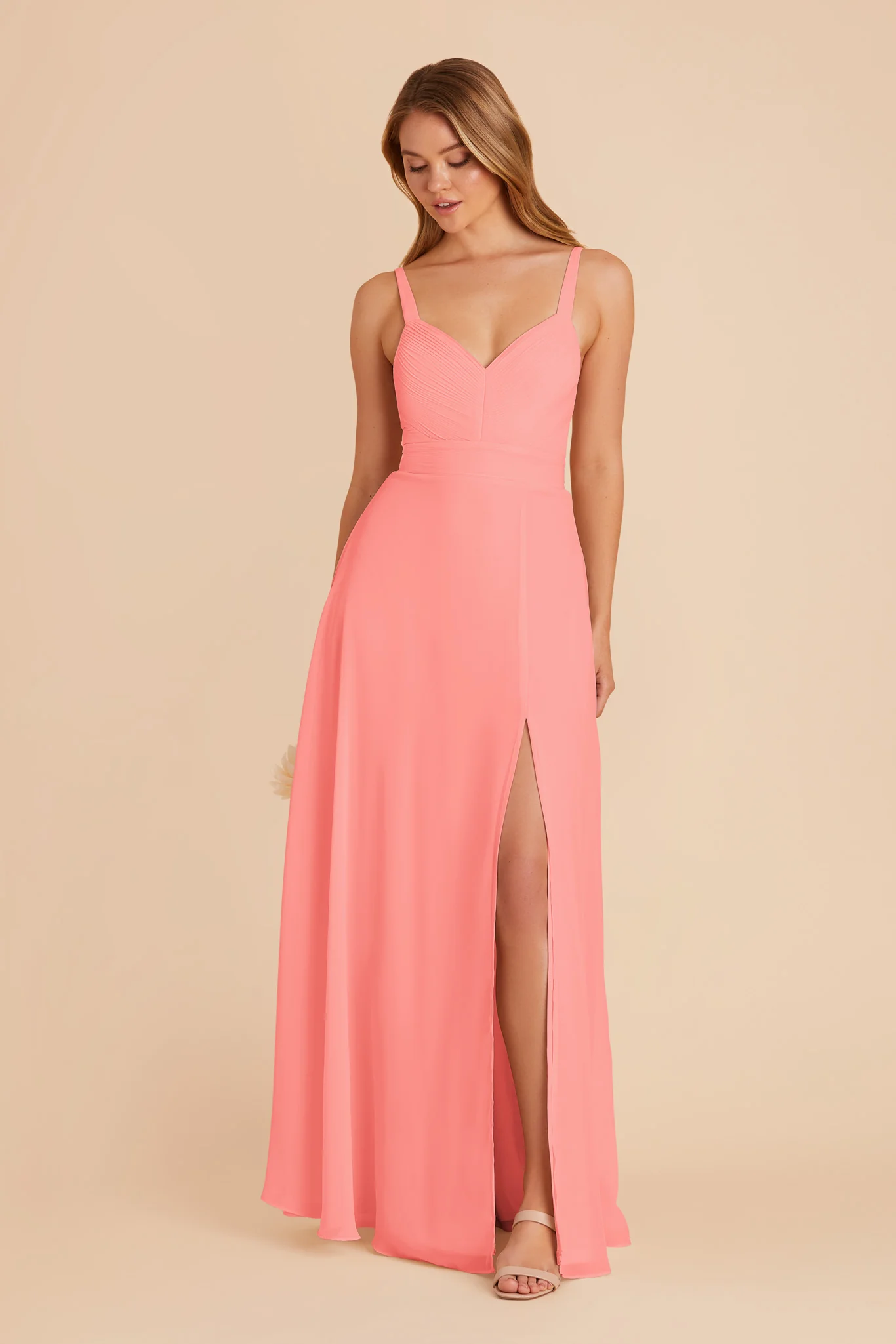 Deborah Chiffon Dress - Coral Pink - Image 3