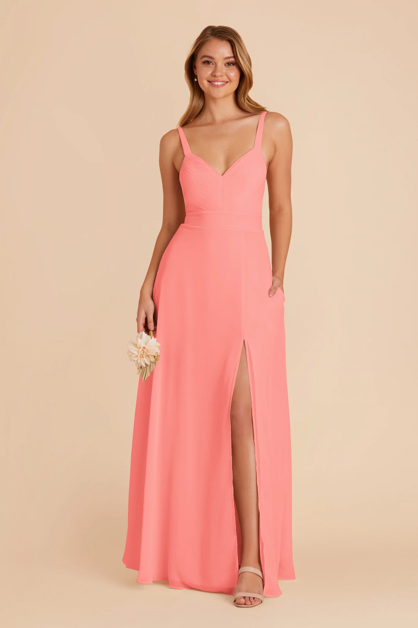 Deborah Chiffon Dress - Coral Pink - Image 4