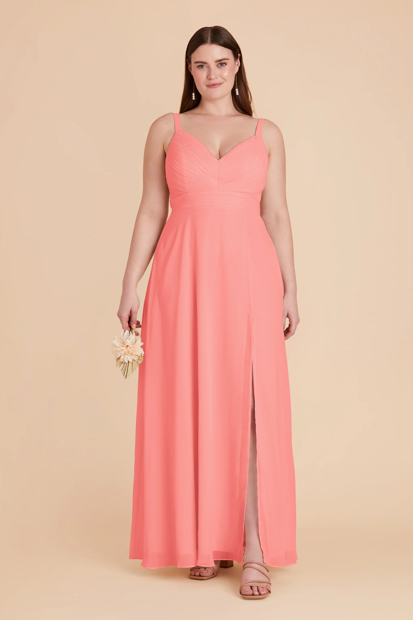 Deborah Chiffon Dress - Coral Pink - Image 9