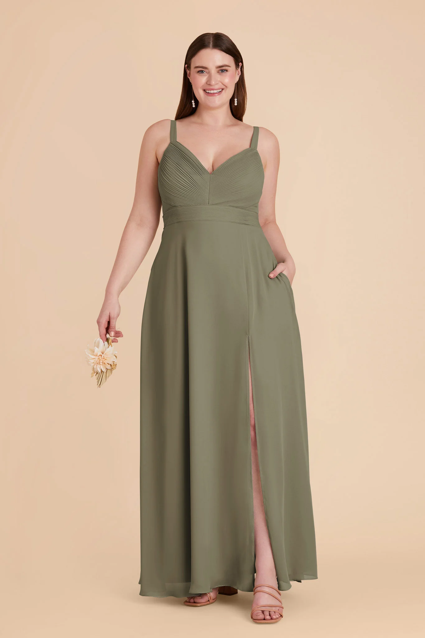 Deborah Chiffon Dress - Thyme - Image 2