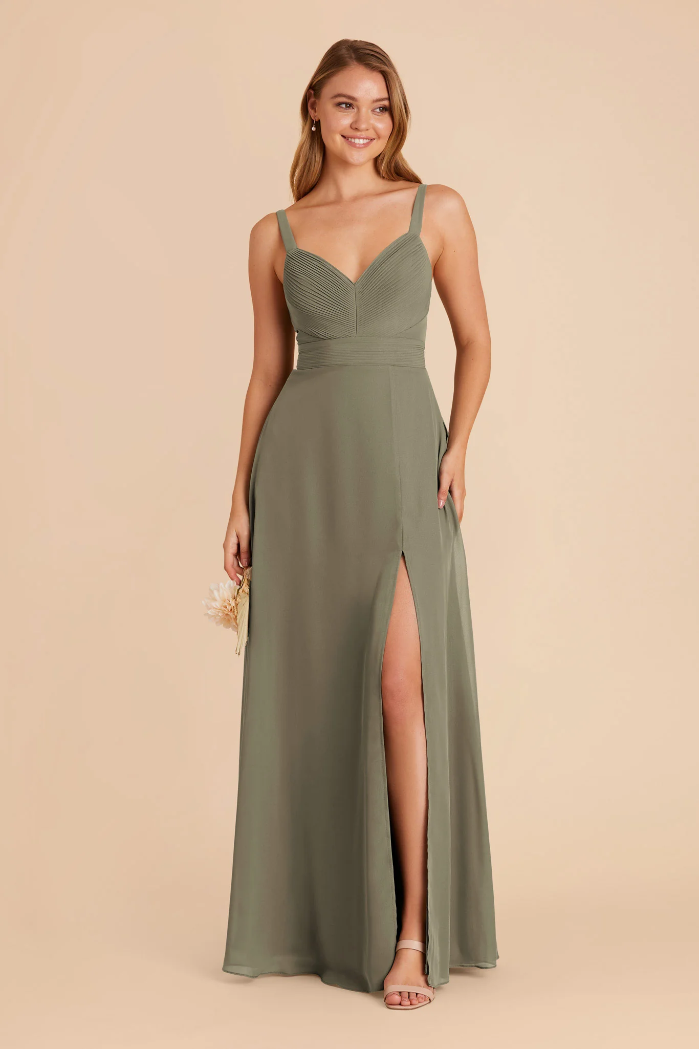 Deborah Chiffon Dress - Thyme - Image 3
