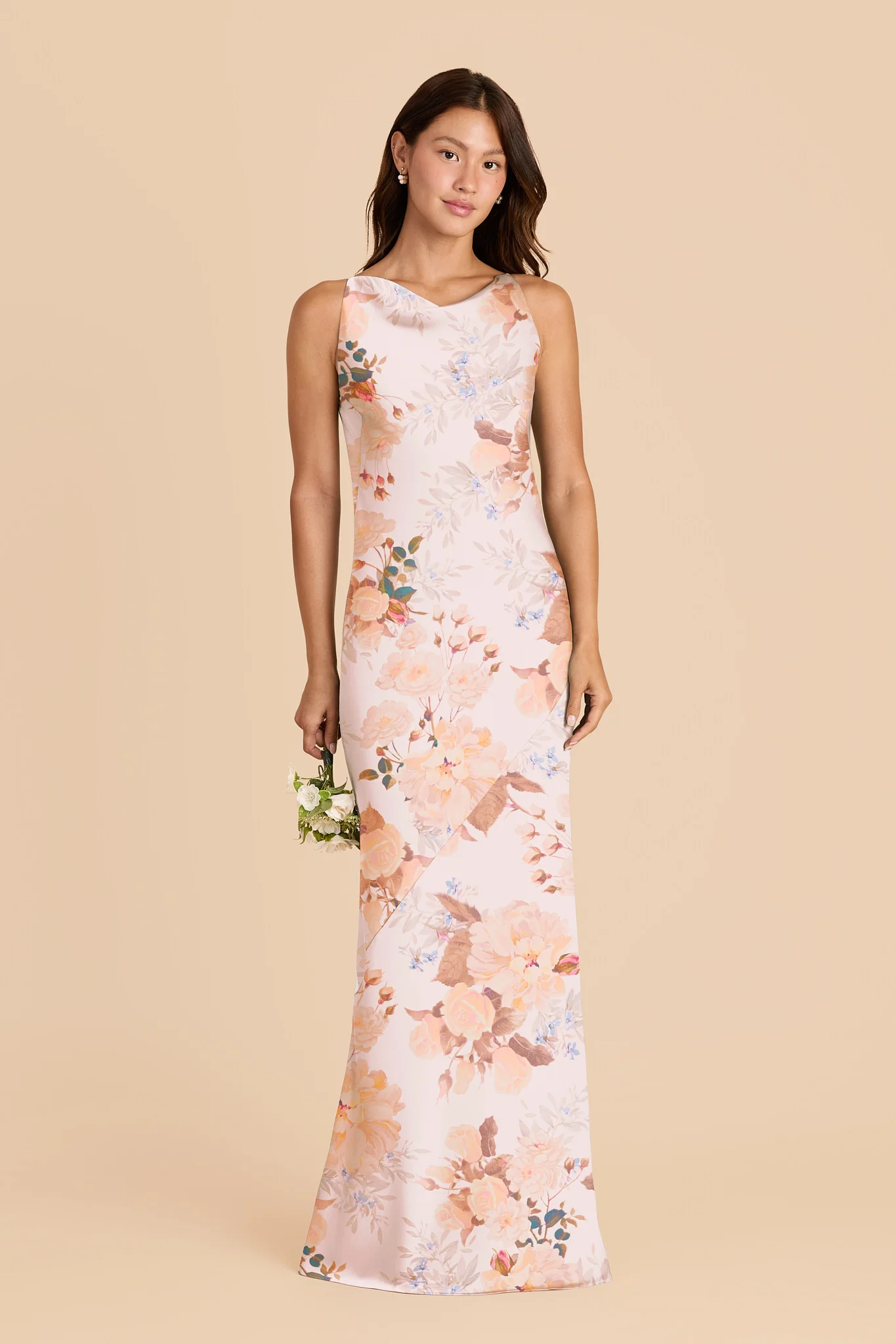 Destiny Matte Satin Dress - Champagne Cascadia Bouquet