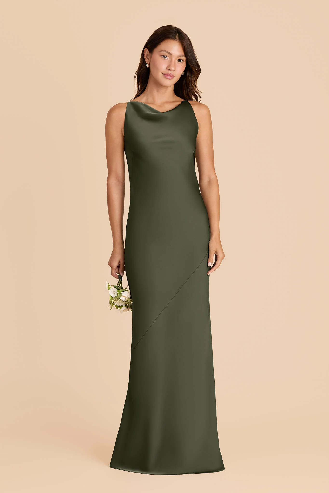 Destiny Matte Satin Dress - Olive