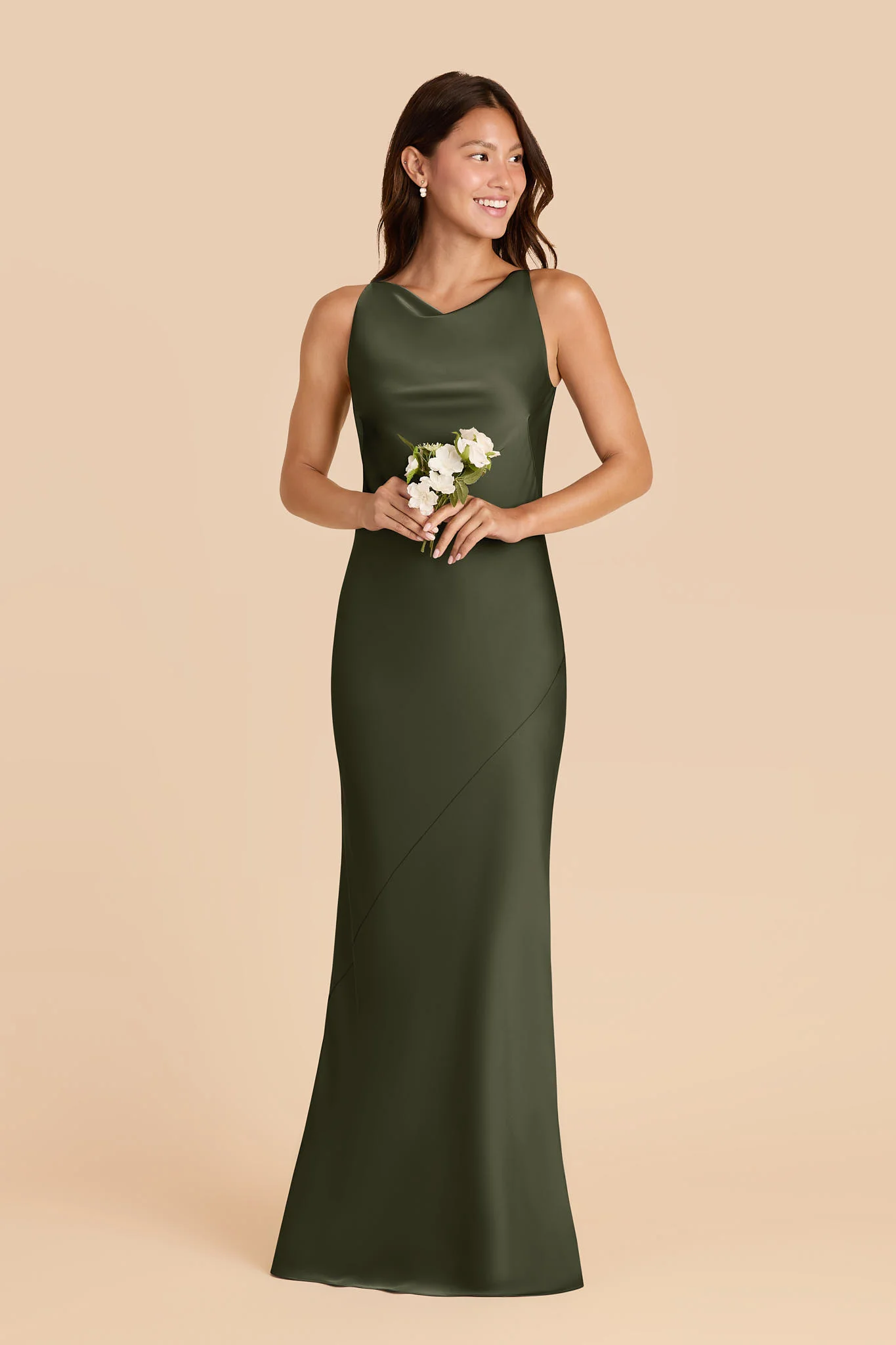 Destiny Matte Satin Dress - Olive - Image 2
