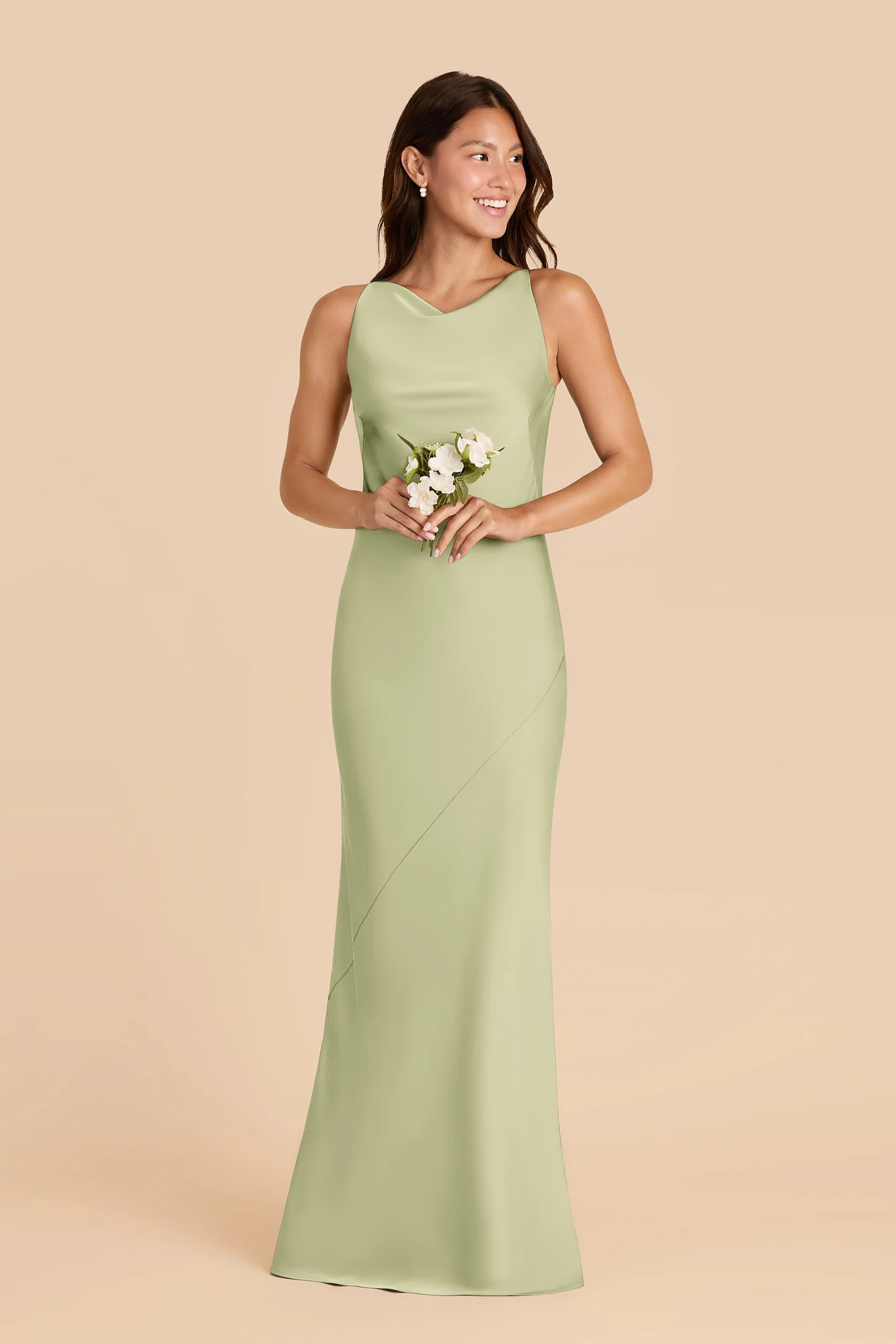 Destiny Matte Satin Dress - Pale Pistachio - Image 2