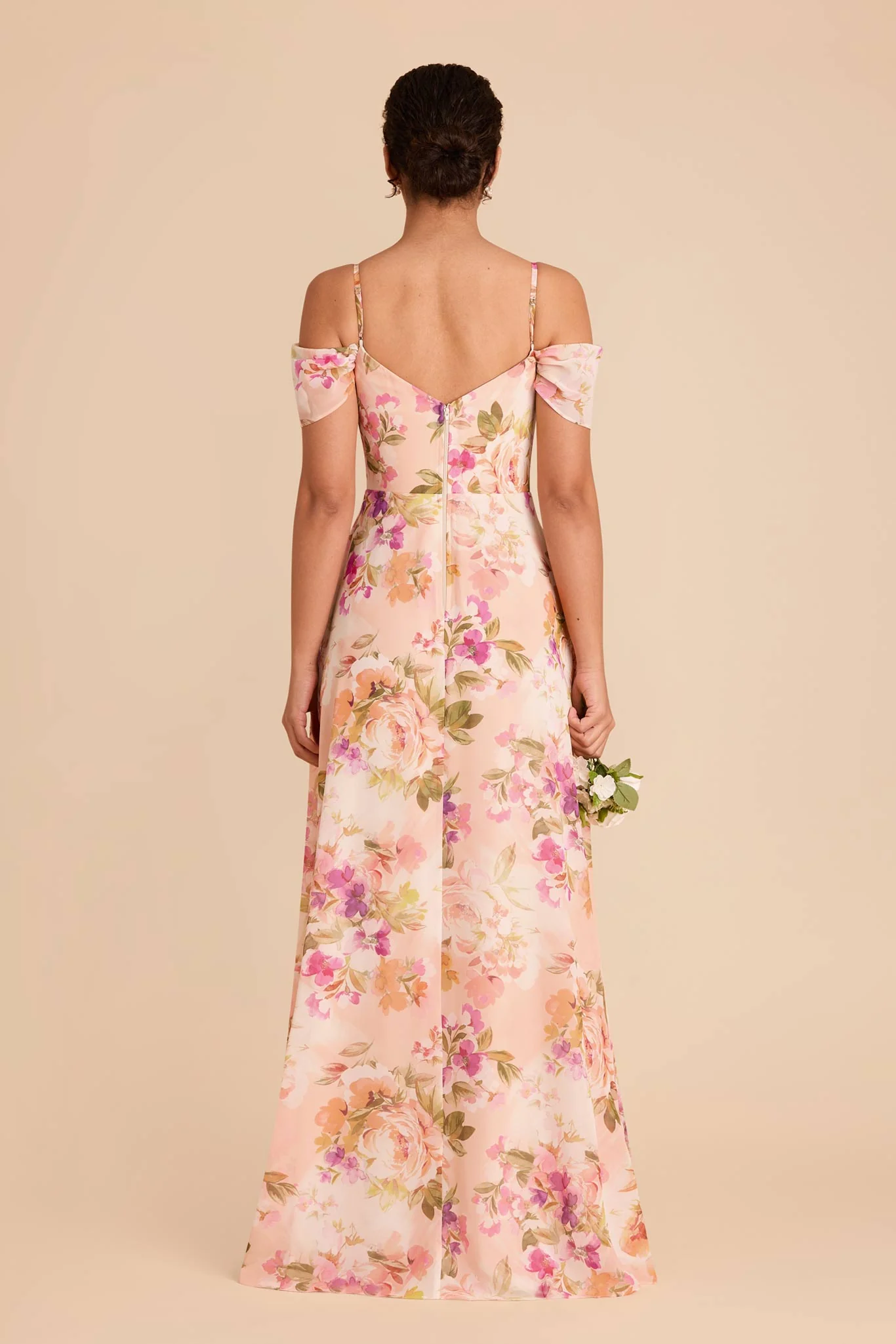 Devin Chiffon Dress - Coral Sunset Peonies - Image 5