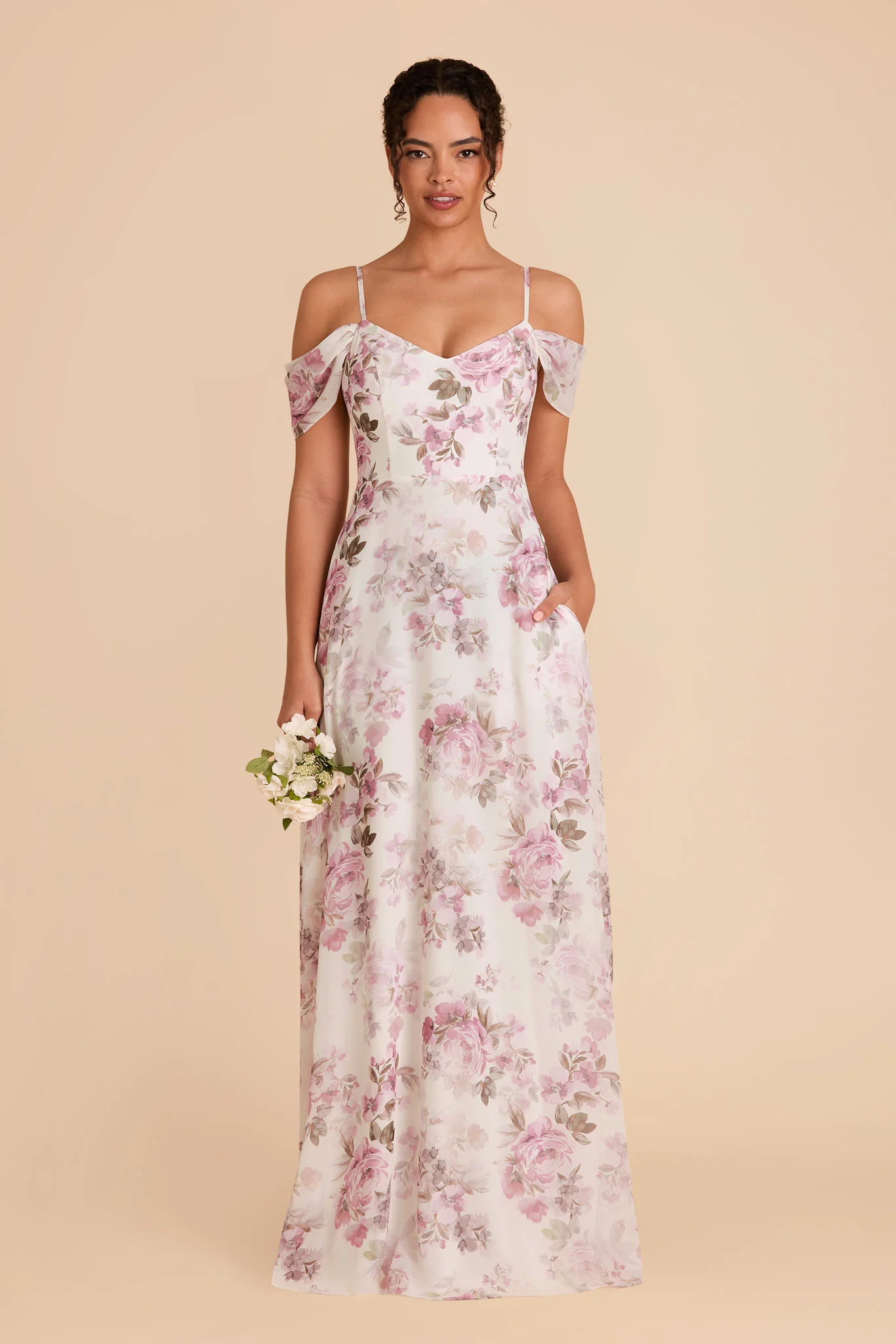 Devin Chiffon Dress - Dusty Pink Peonies - Image 3