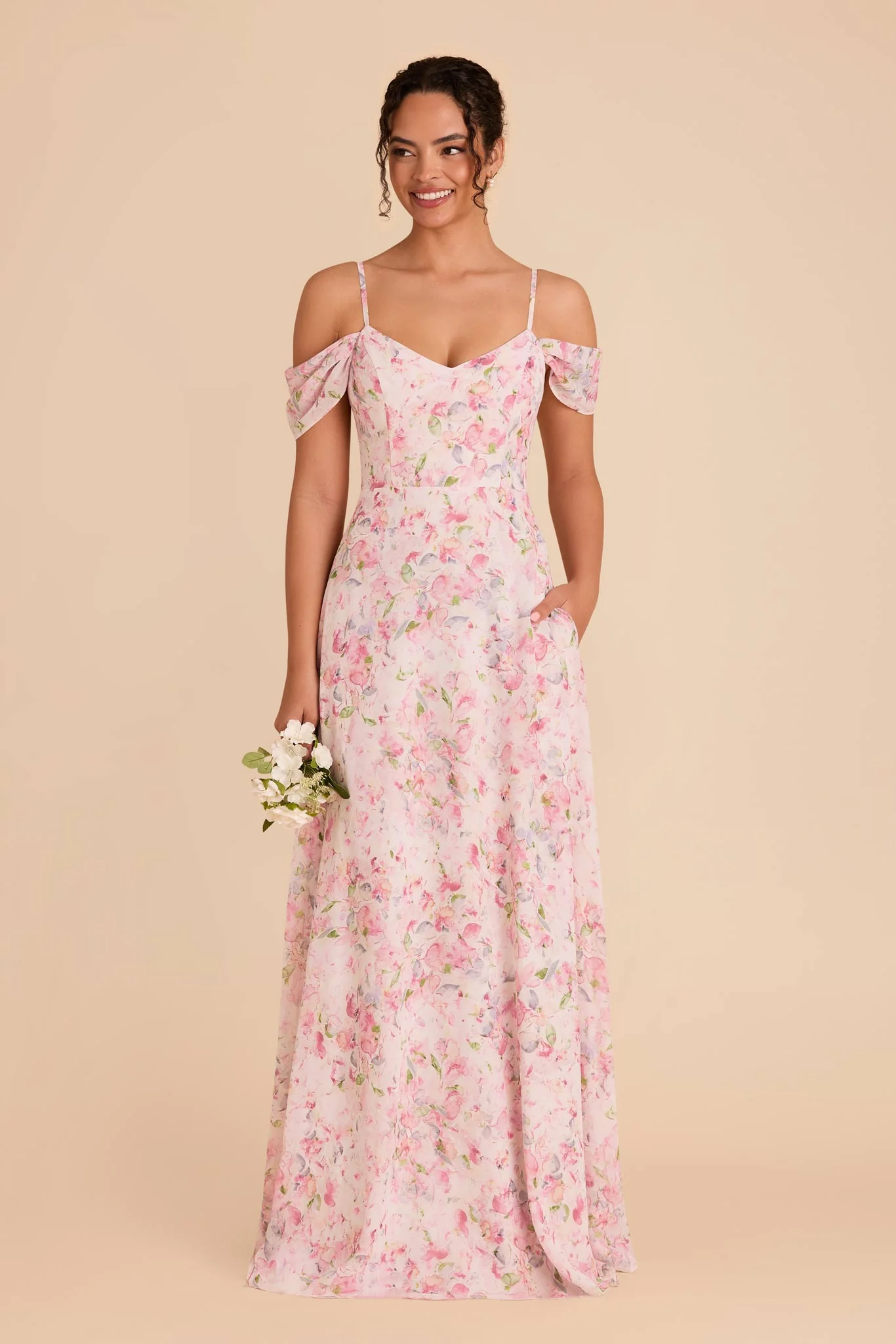 Devin Chiffon Dress - Pink Falling Petals - Image 4