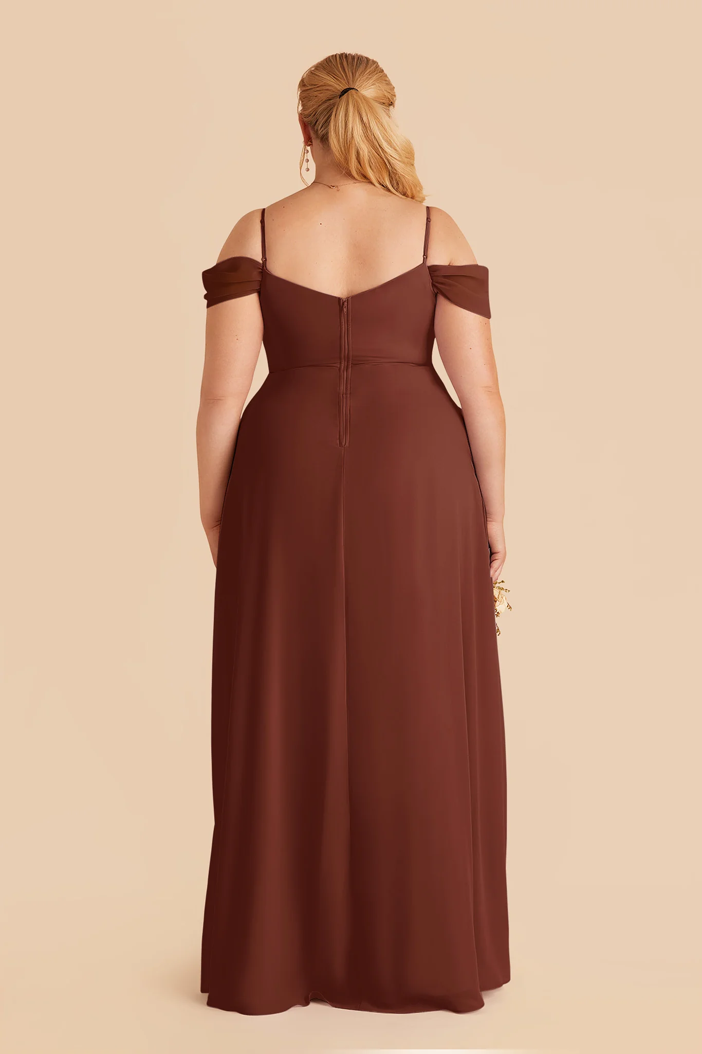Devin Chiffon Dress With Slit - Cognac - Image 4