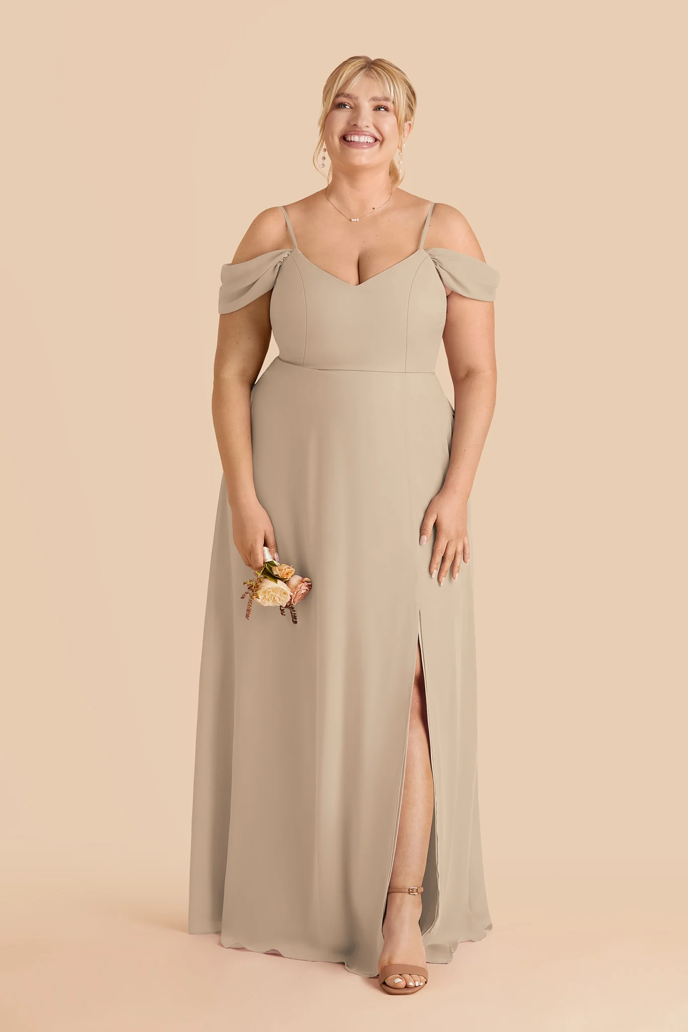 Devin Chiffon Dress With Slit - Almond - Image 2