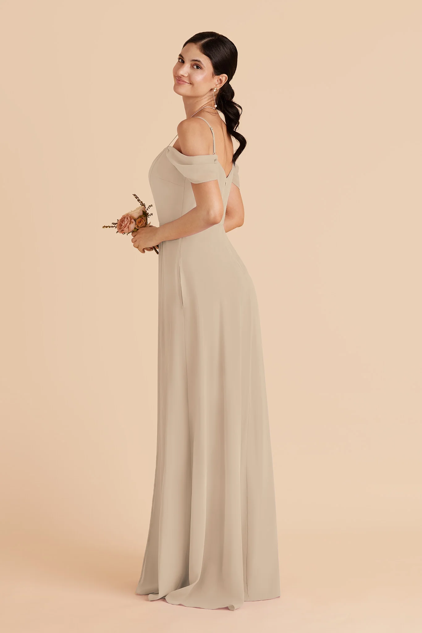 Devin Chiffon Dress With Slit - Almond - Image 3