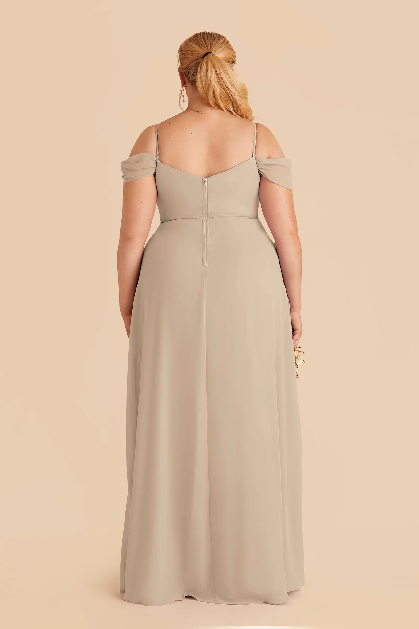 Devin Chiffon Dress With Slit - Almond - Image 4