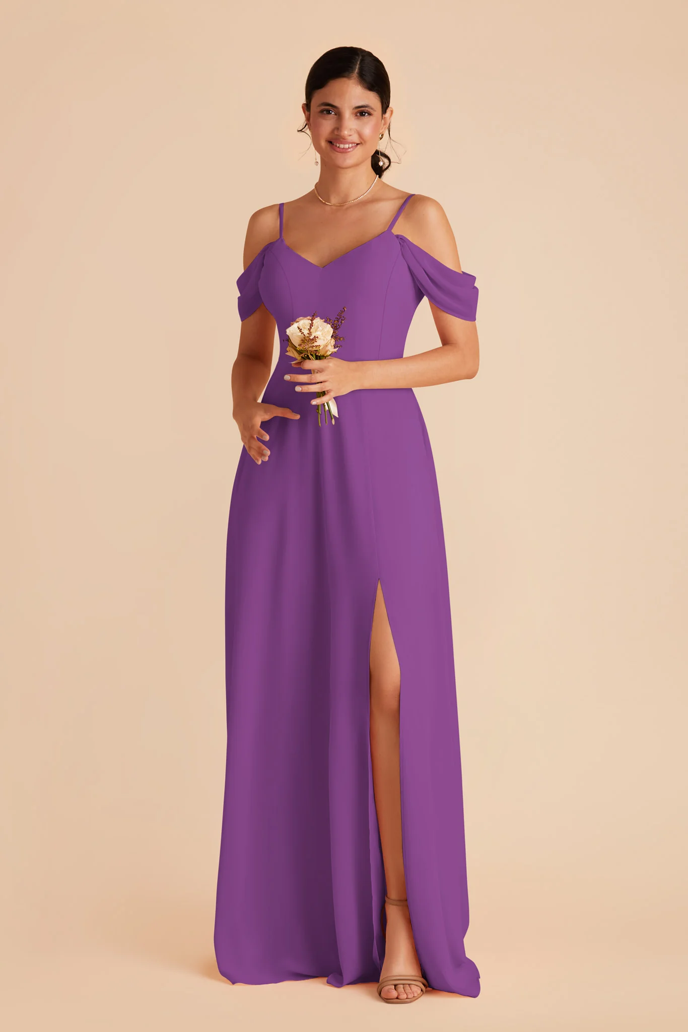 Devin Chiffon Dress With Slit - Amethyst