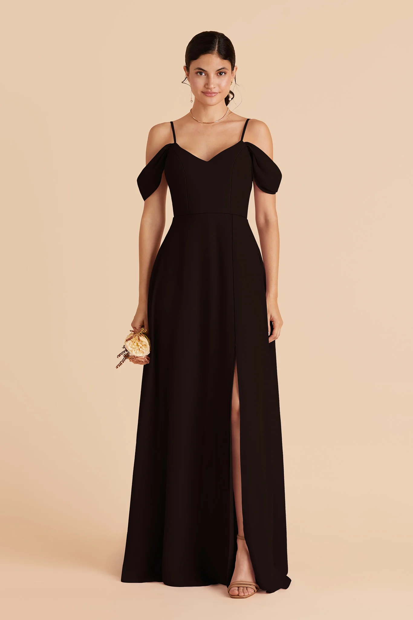 Devin Chiffon Dress With Slit - Black