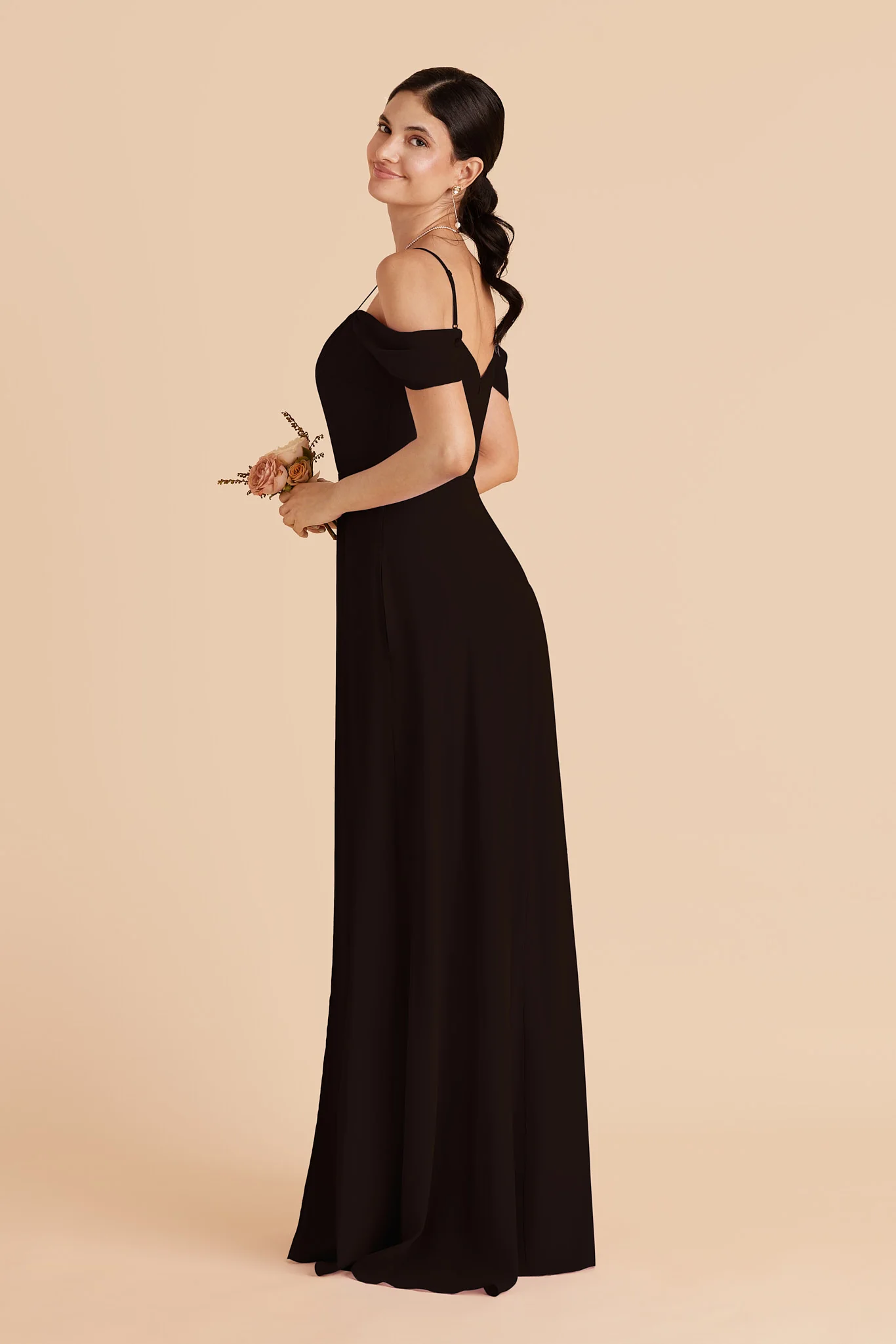 Devin Chiffon Dress With Slit - Black - Image 4
