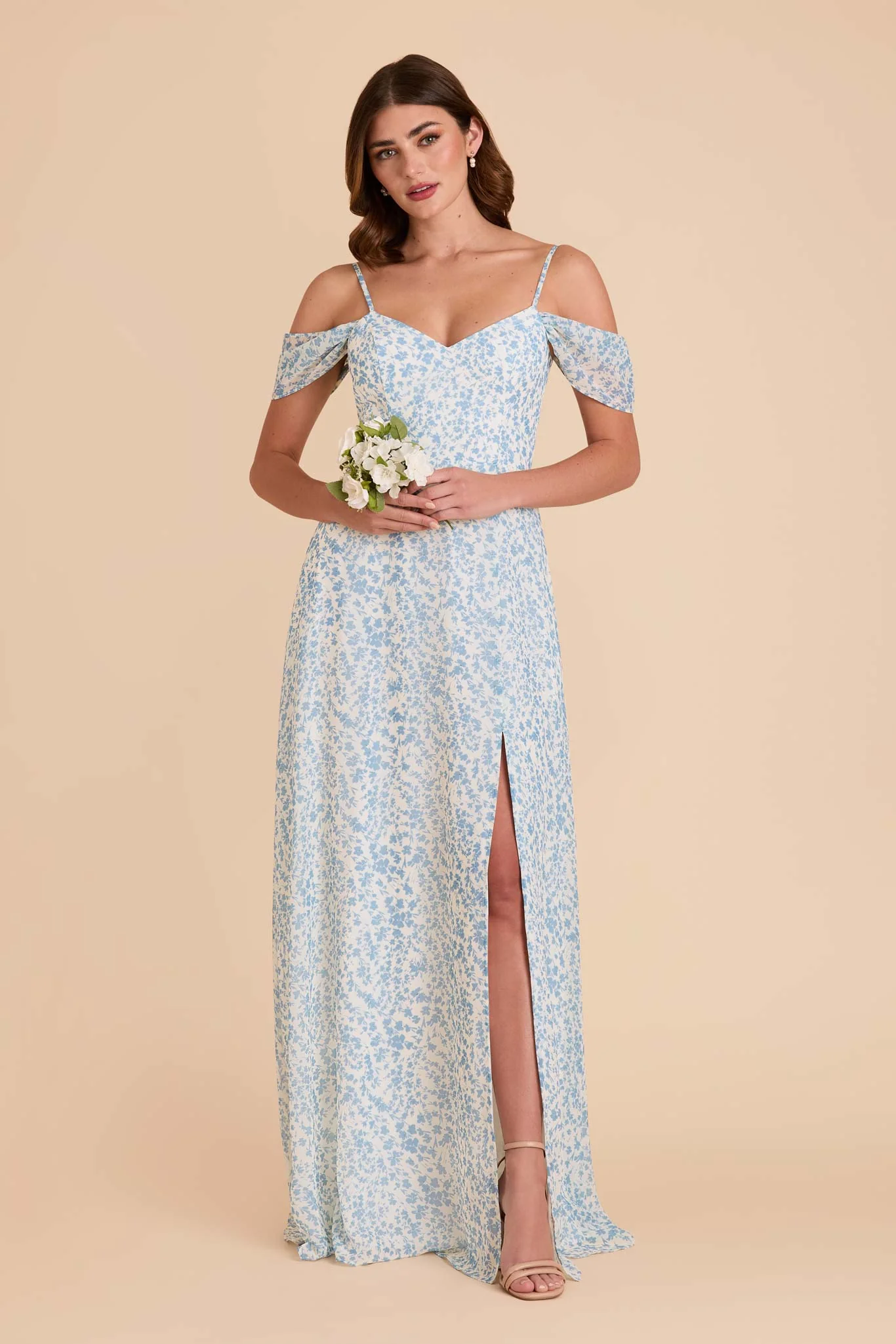 Devin Chiffon Dress With Slit - Blue Dreamy Ditsy
