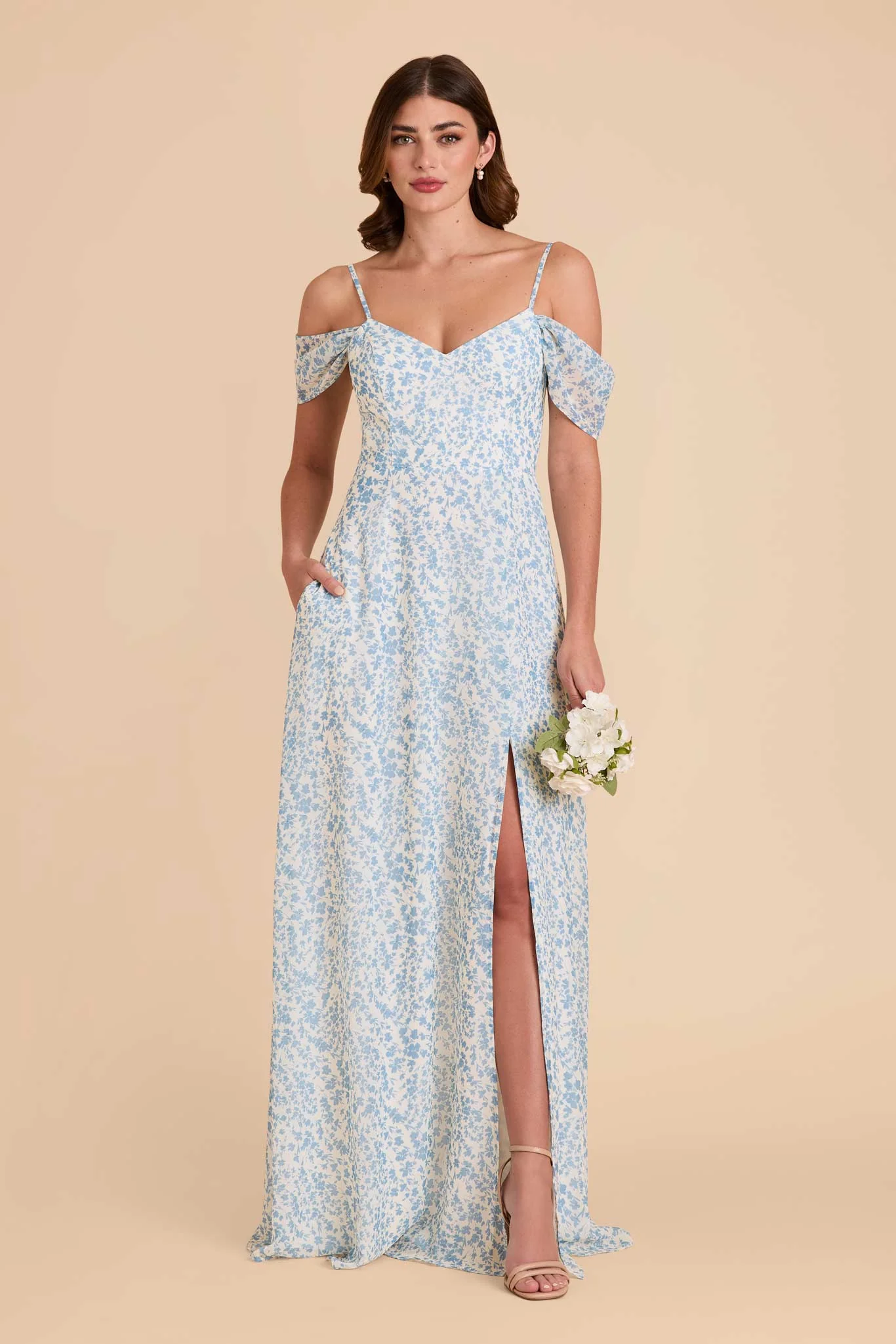 Devin Chiffon Dress With Slit - Blue Dreamy Ditsy - Image 4