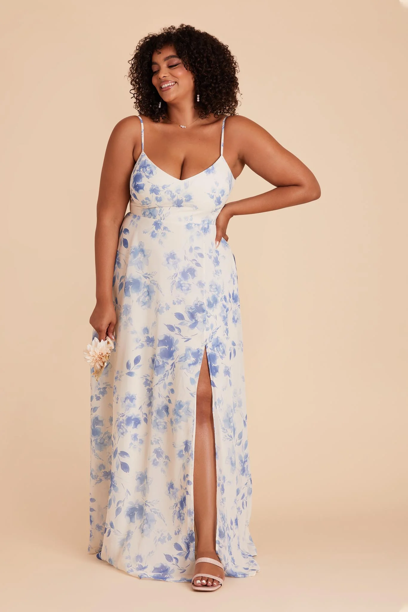 Devin Chiffon Dress With Slit - Blue Rococo Floral - Image 13