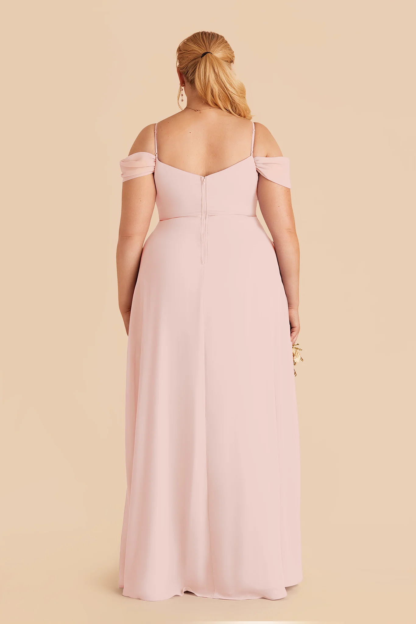 Devin Chiffon Dress With Slit - Blush Pink - Image 4