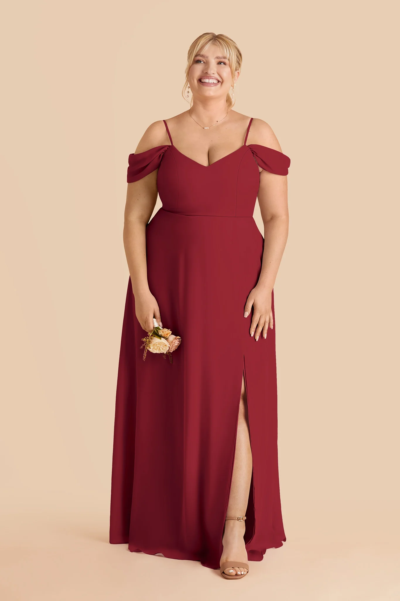 Devin Chiffon Dress With Slit - Burgundy - Image 2