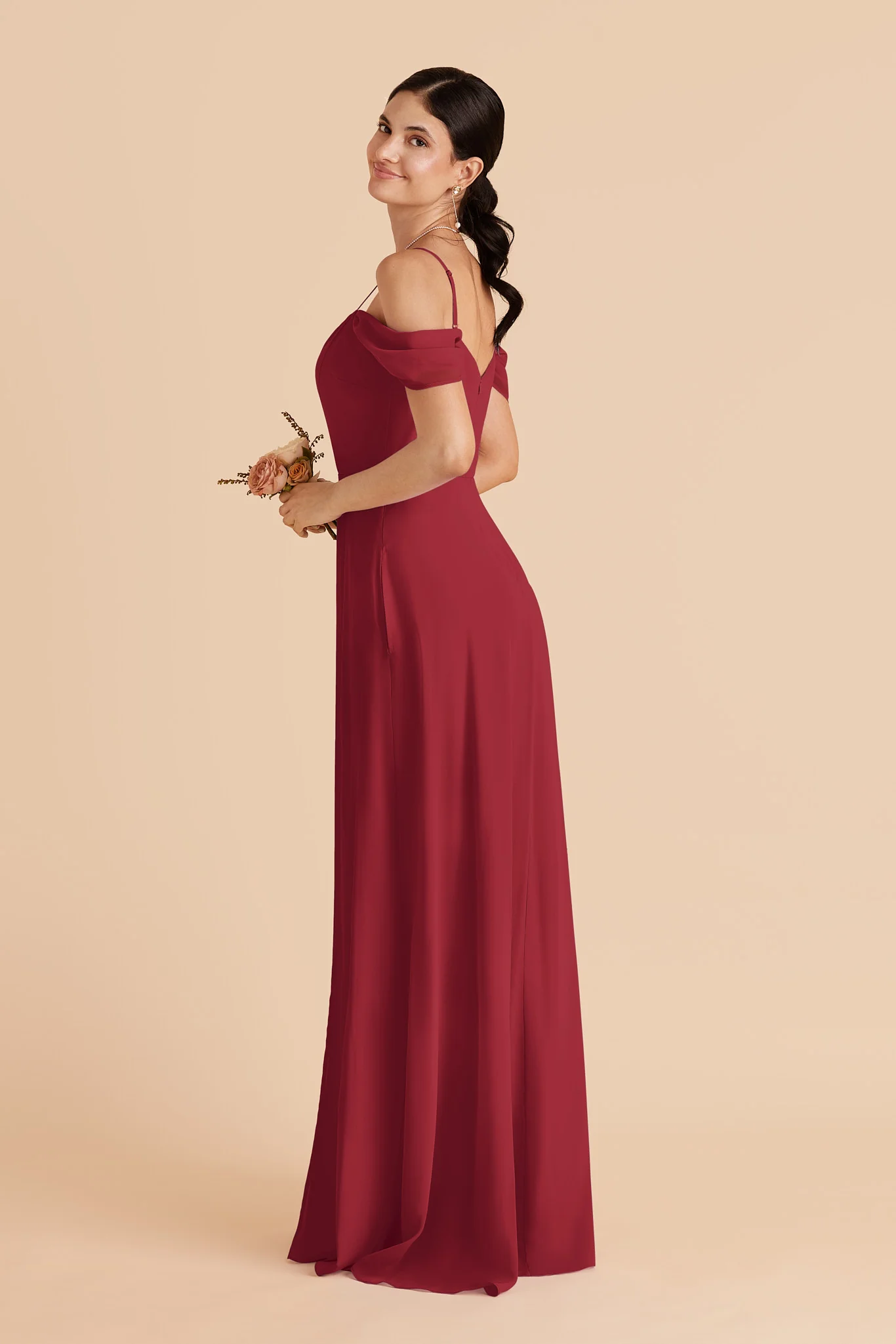 Devin Chiffon Dress With Slit - Burgundy - Image 3
