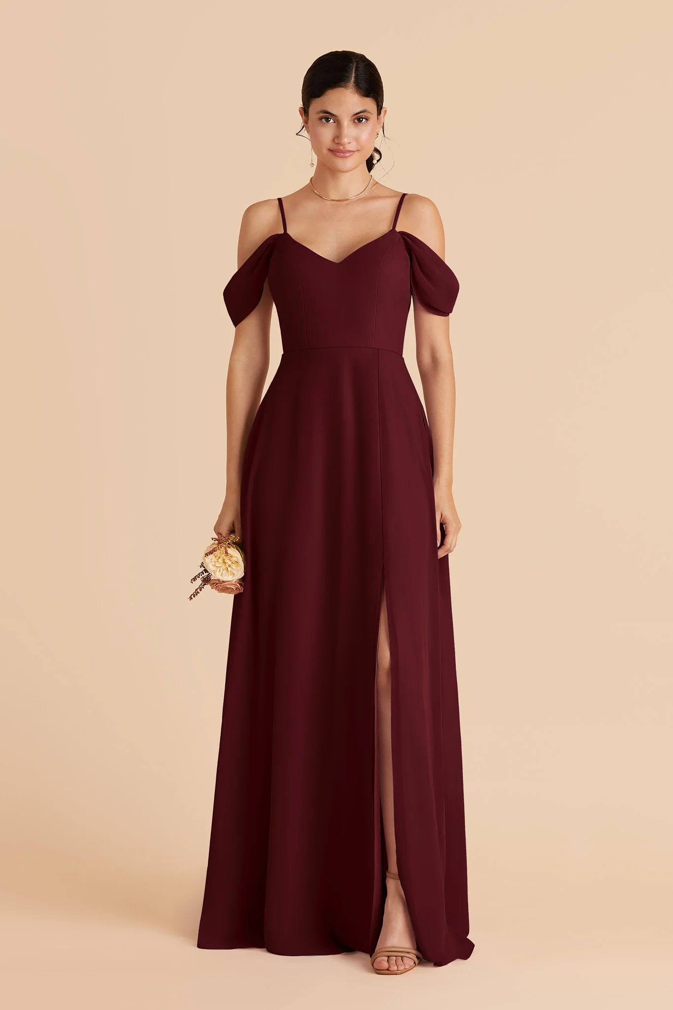 Devin Chiffon Dress With Slit - Cabernet