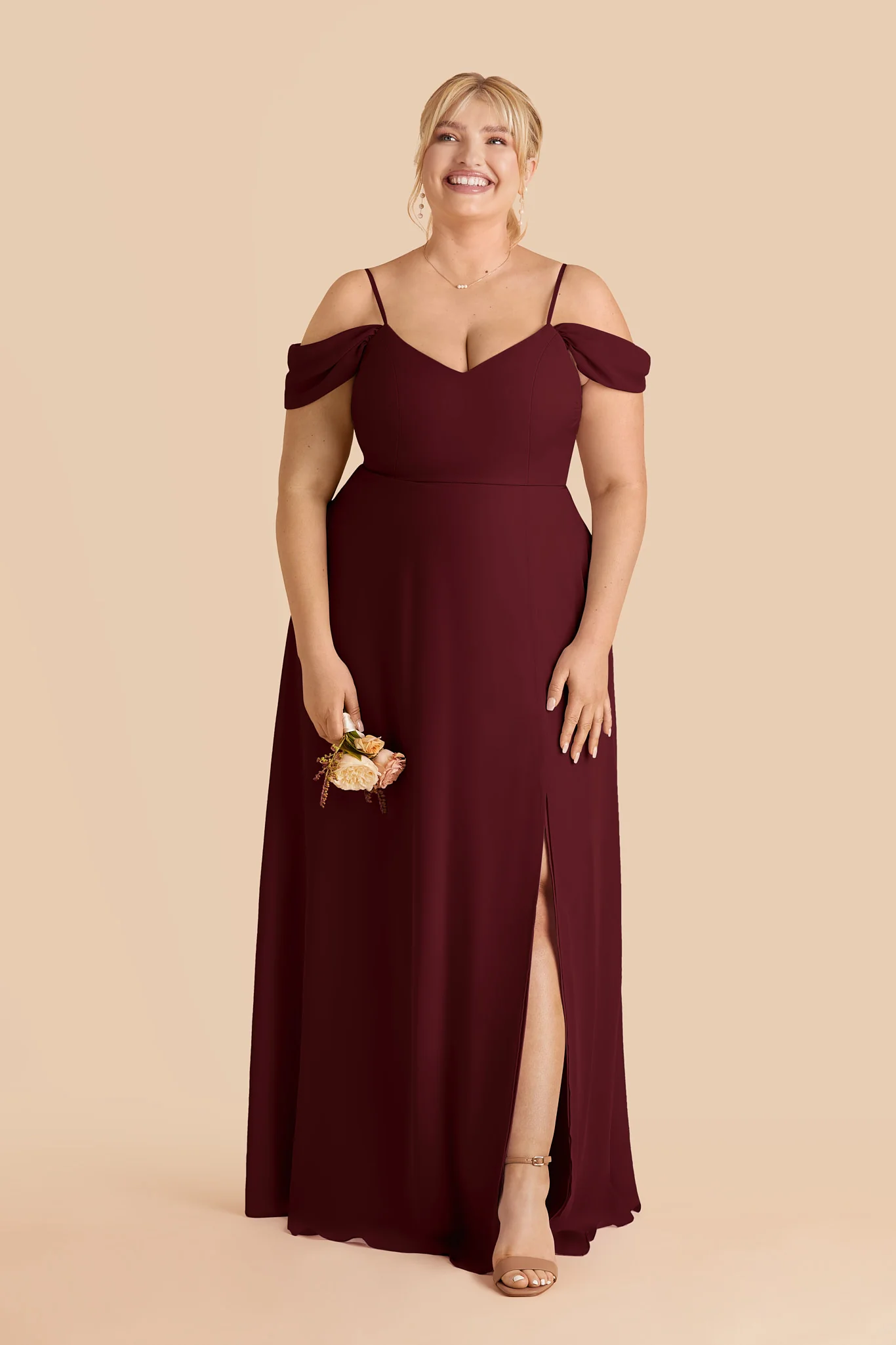Devin Chiffon Dress With Slit - Cabernet - Image 2