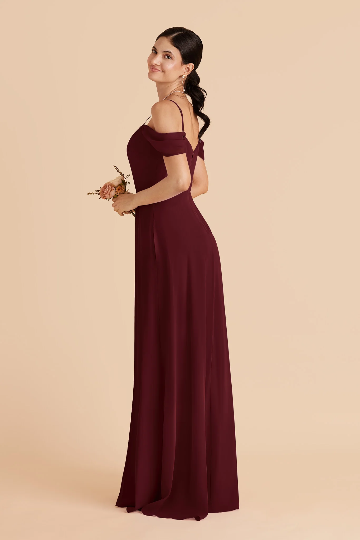 Devin Chiffon Dress With Slit - Cabernet - Image 3