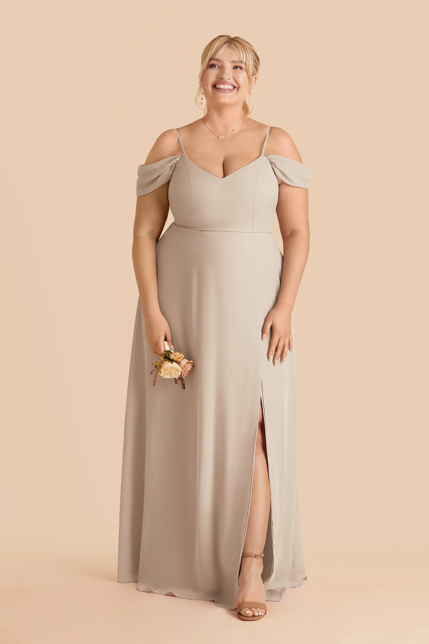 Devin Chiffon Dress With Slit - Classic Champagne - Image 2