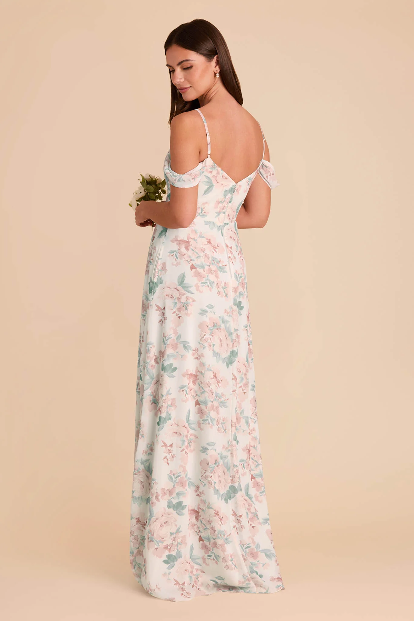 Devin Chiffon Dress With Slit - Dusty Apricot Peonies - Image 4