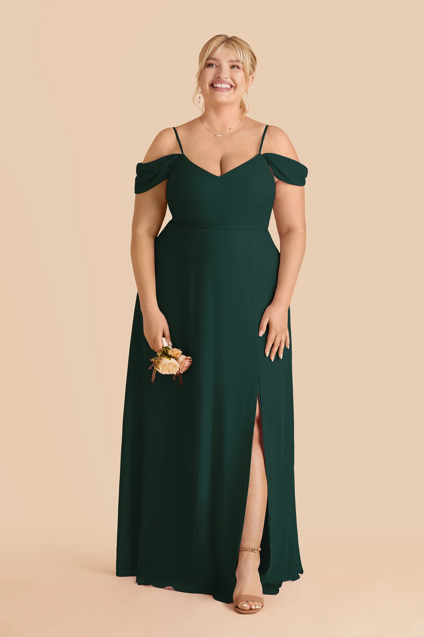 Devin Chiffon Dress With Slit - Emerald - Image 2