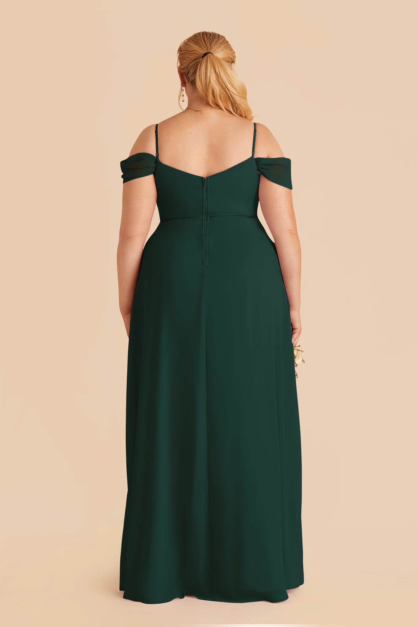 Devin Chiffon Dress With Slit - Emerald - Image 4