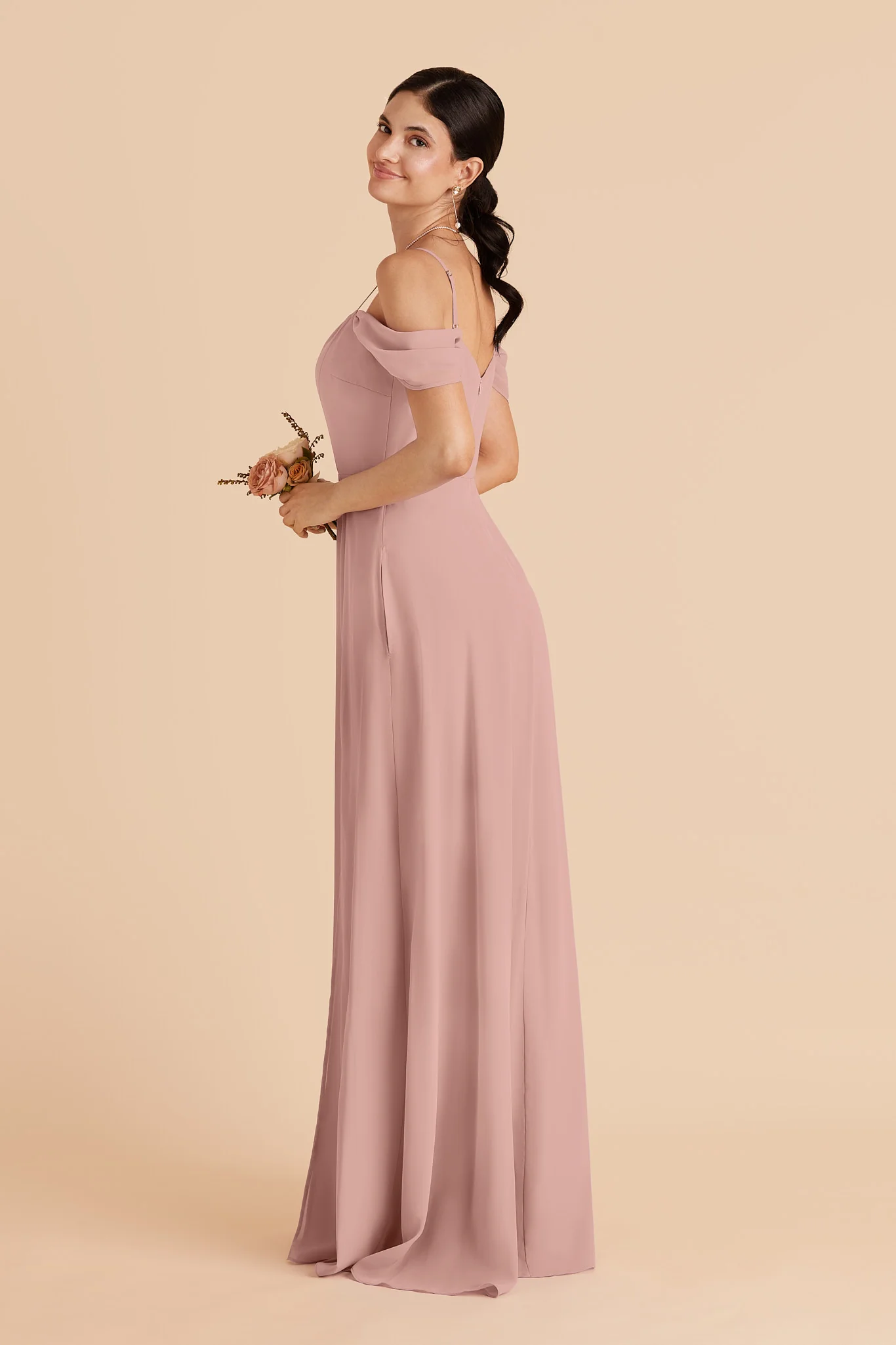 Devin Chiffon Dress With Slit - English Rose - Image 3