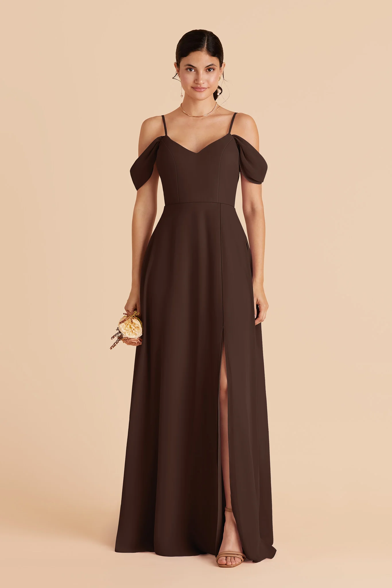 Devin Chiffon Dress With Slit - Espresso
