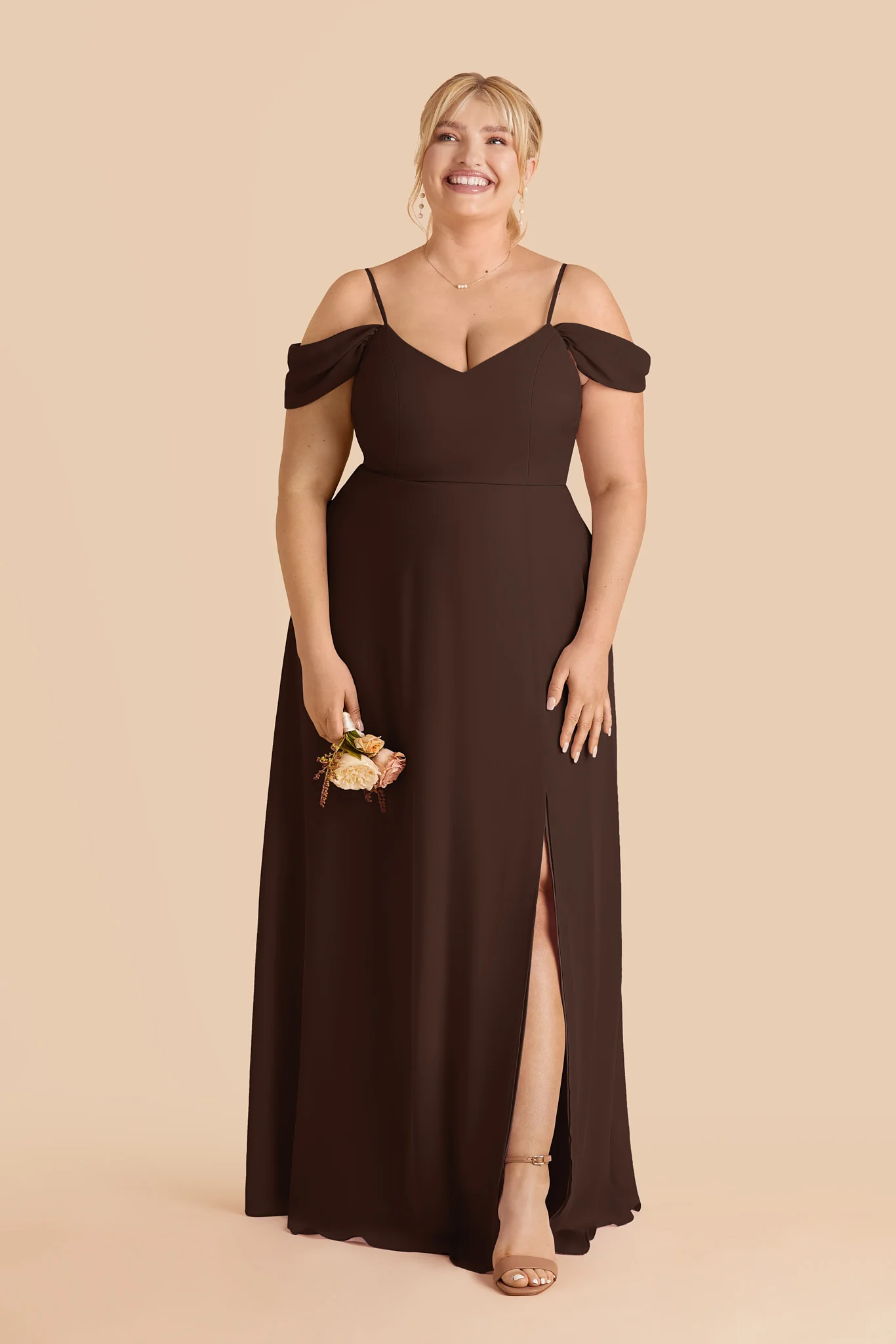 Devin Chiffon Dress With Slit - Espresso - Image 2
