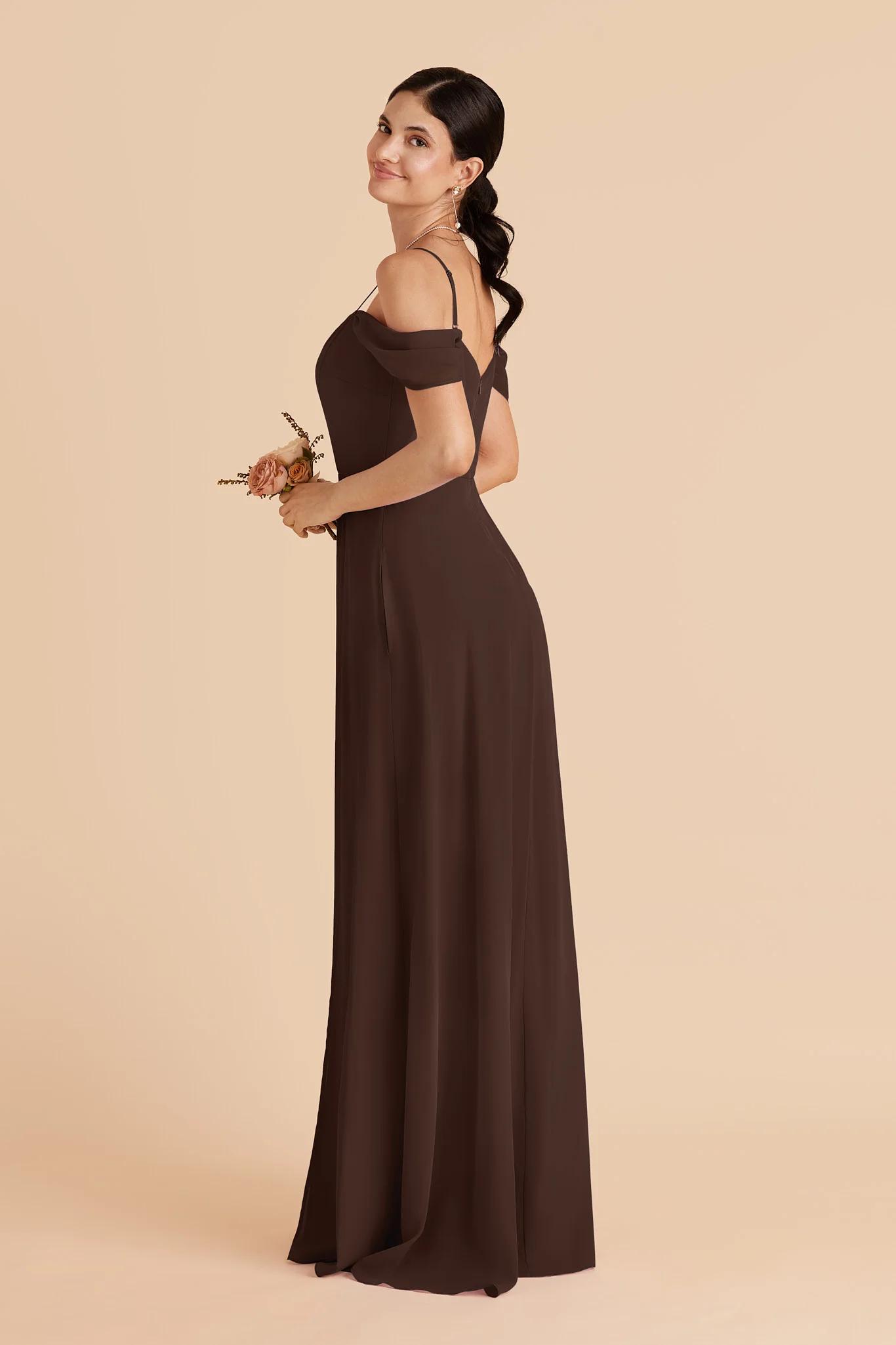 Devin Chiffon Dress With Slit - Espresso - Image 3