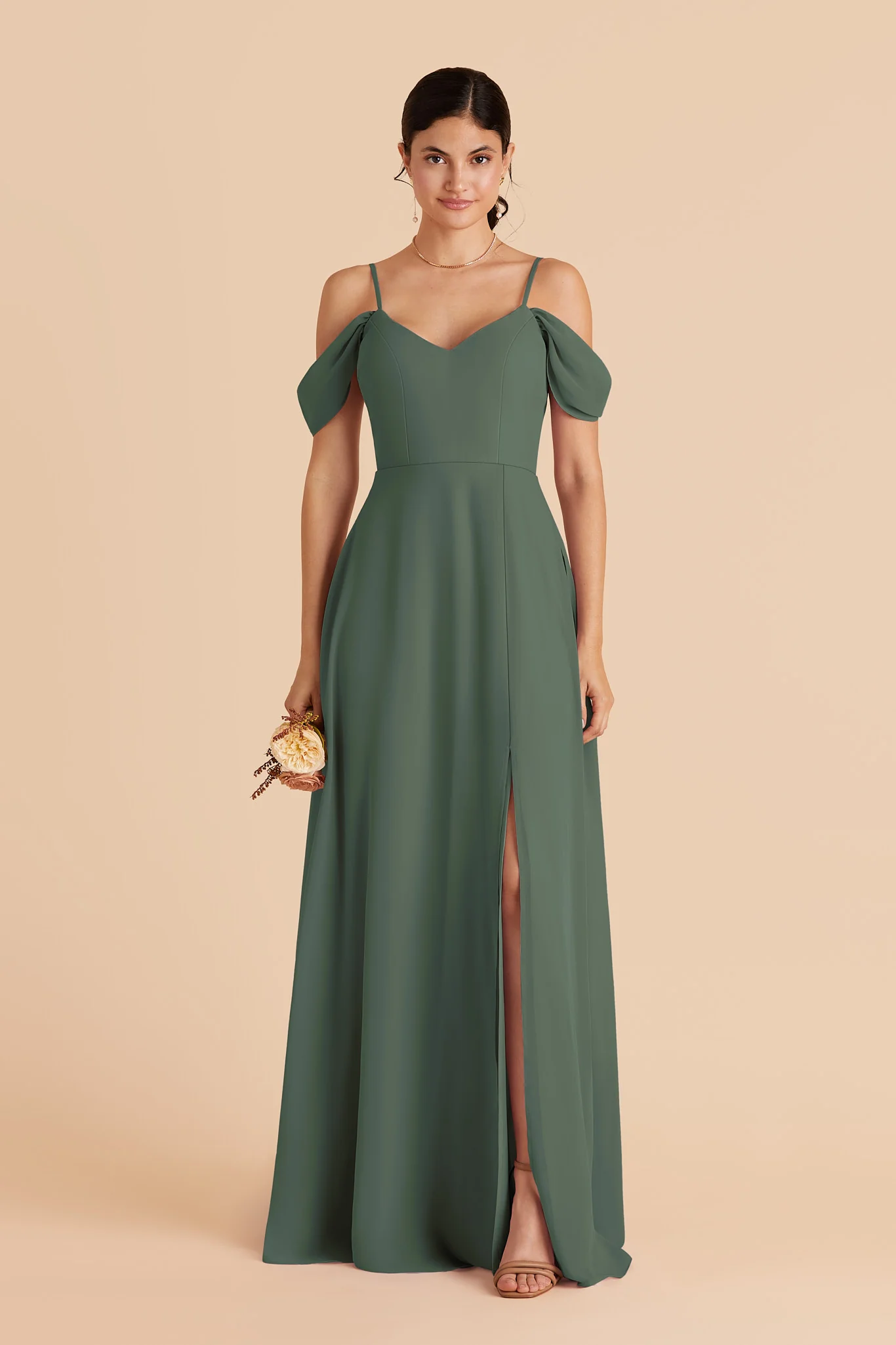 Devin Chiffon Dress With Slit - Eucalyptus