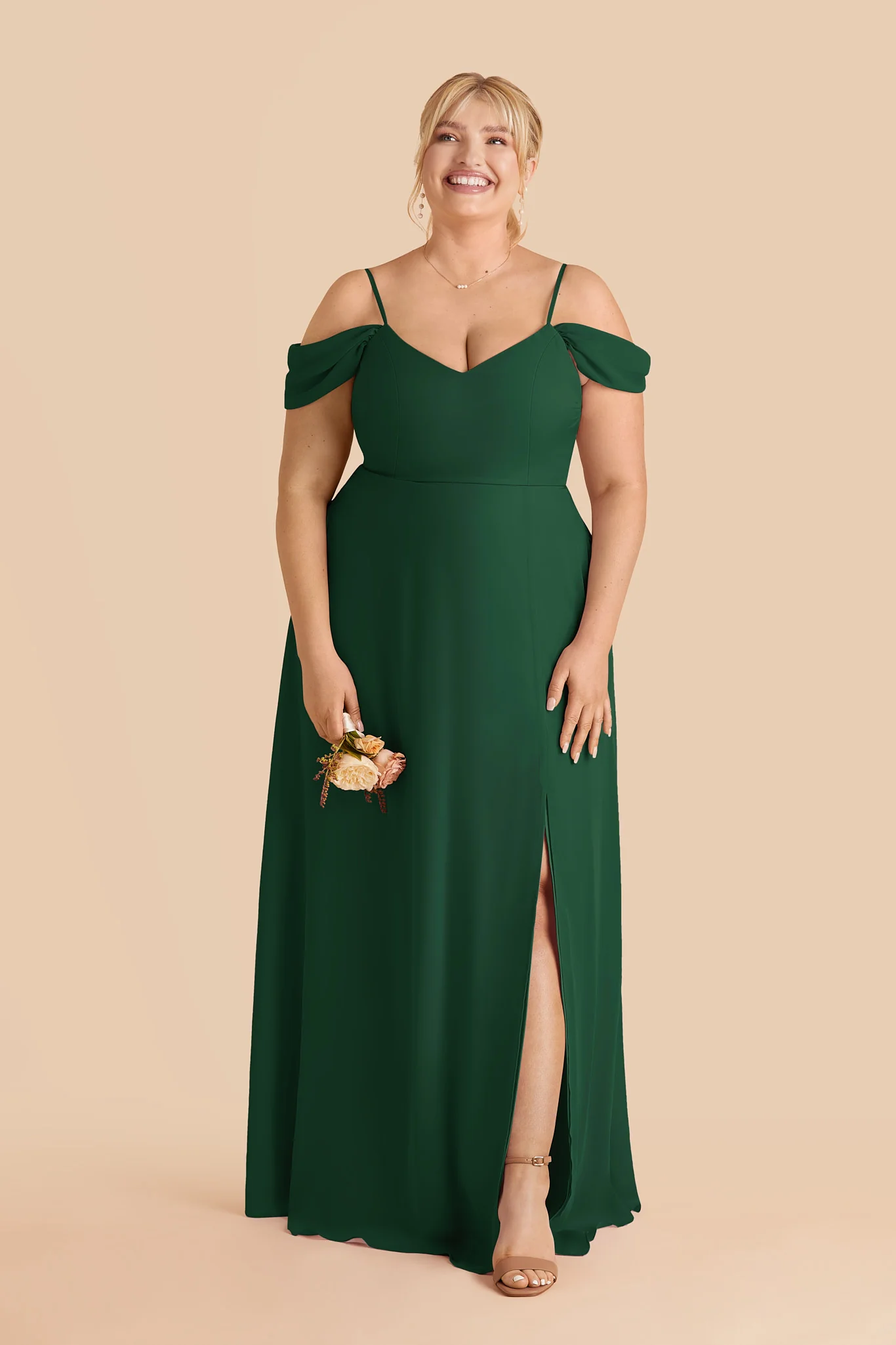 Devin Chiffon Dress With Slit - Forest Green - Image 2