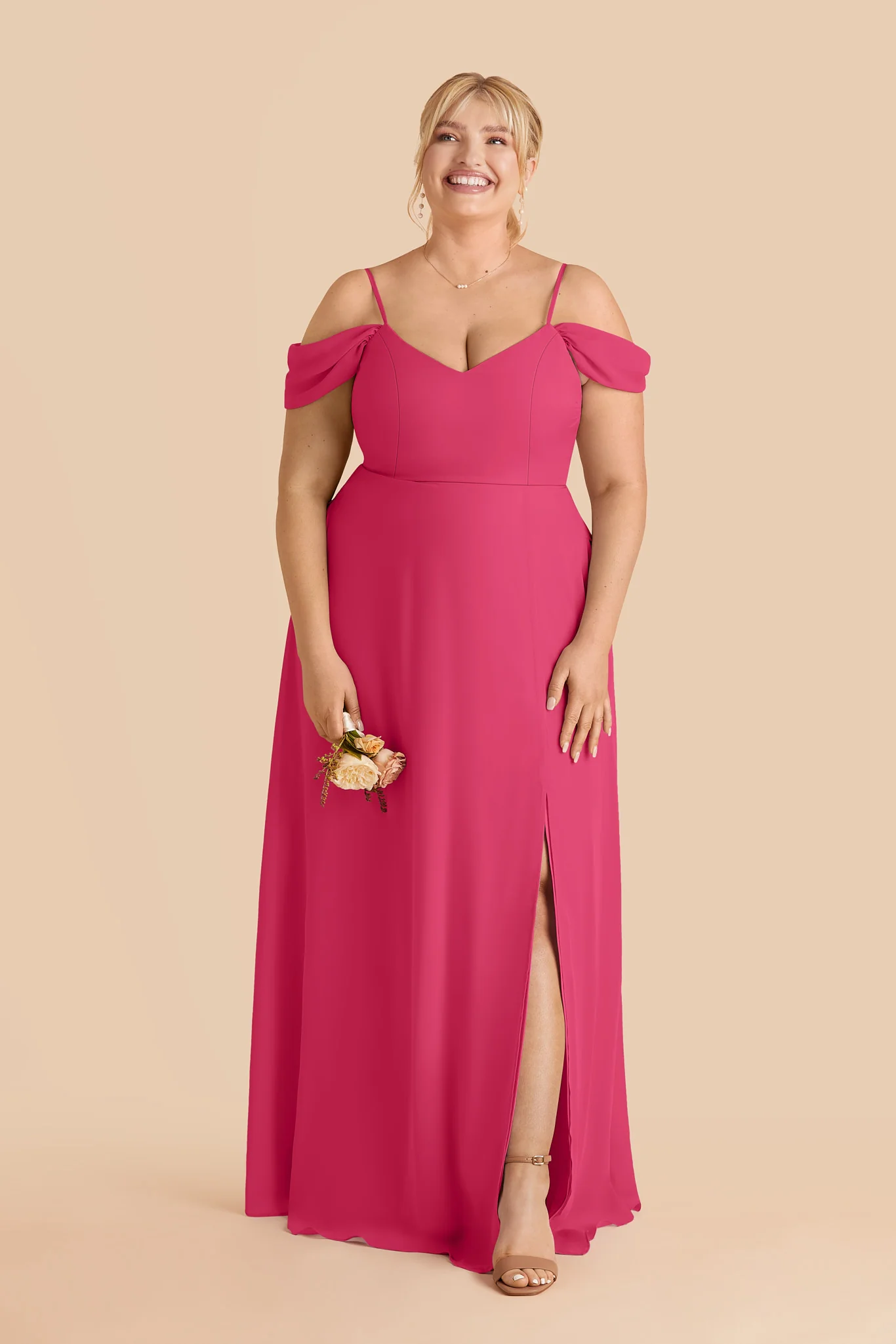 Devin Chiffon Dress With Slit - Fuchsia - Image 2
