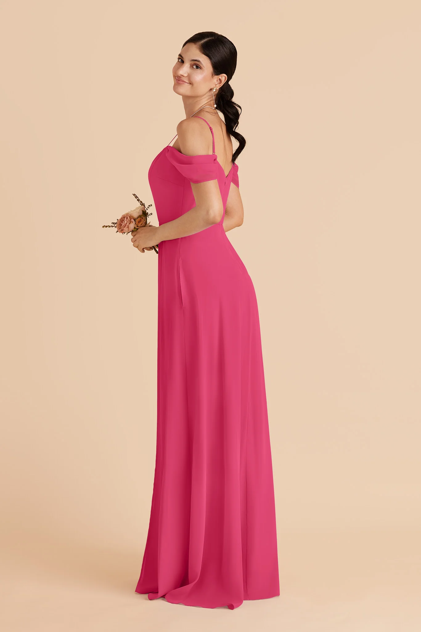 Devin Chiffon Dress With Slit - Fuchsia - Image 3