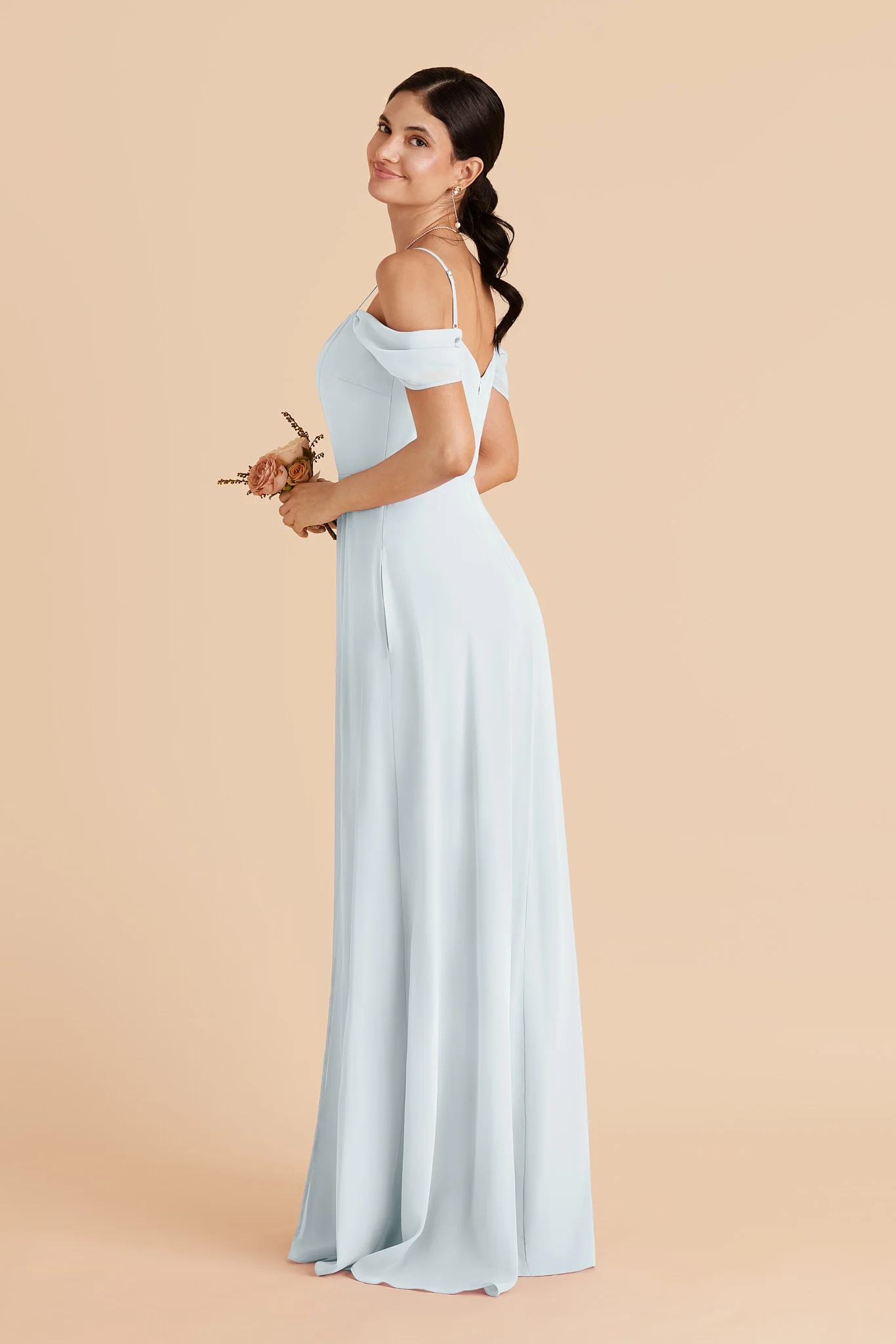 Devin Chiffon Dress With Slit - Mist Blue - Image 3