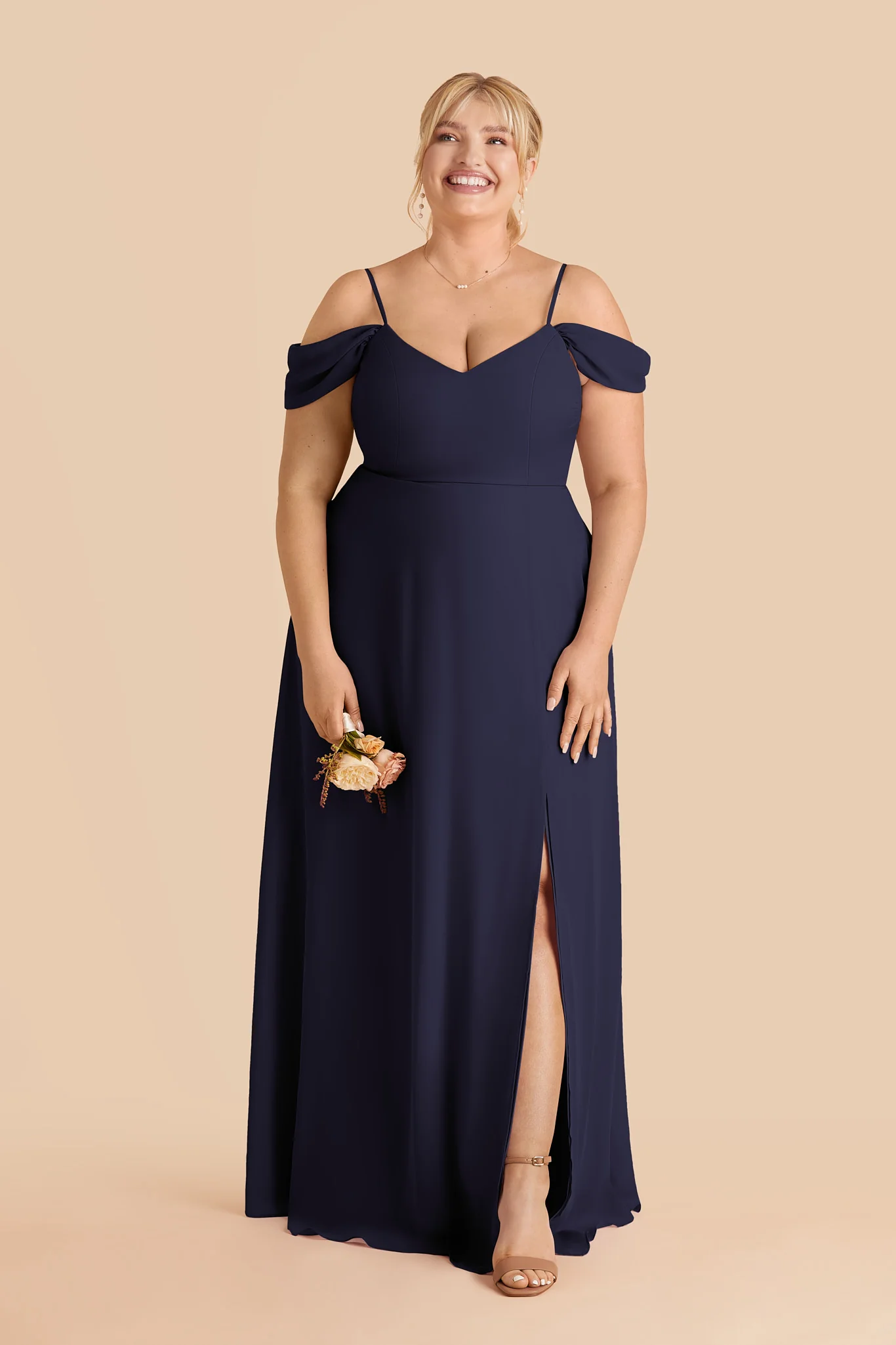 Devin Chiffon Dress With Slit - Navy - Image 2