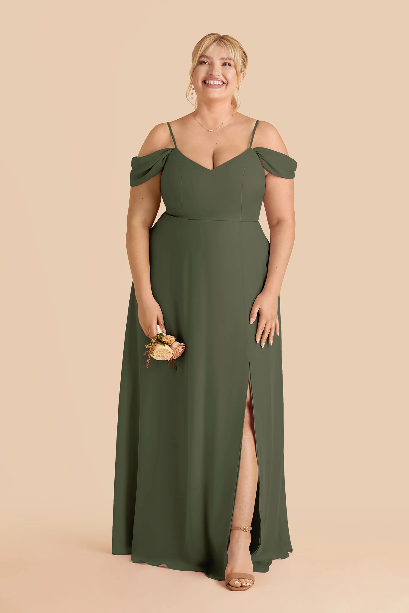 Devin Chiffon Dress With Slit - Olive - Image 2