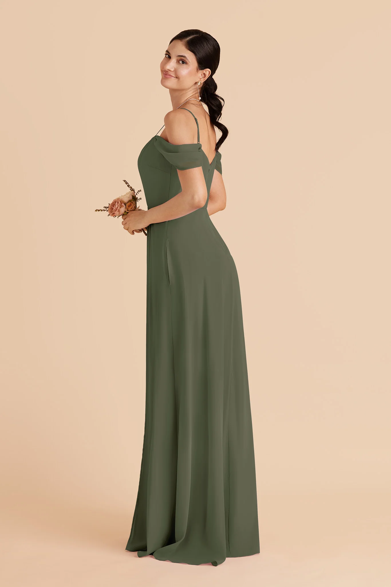 Devin Chiffon Dress With Slit - Olive - Image 3