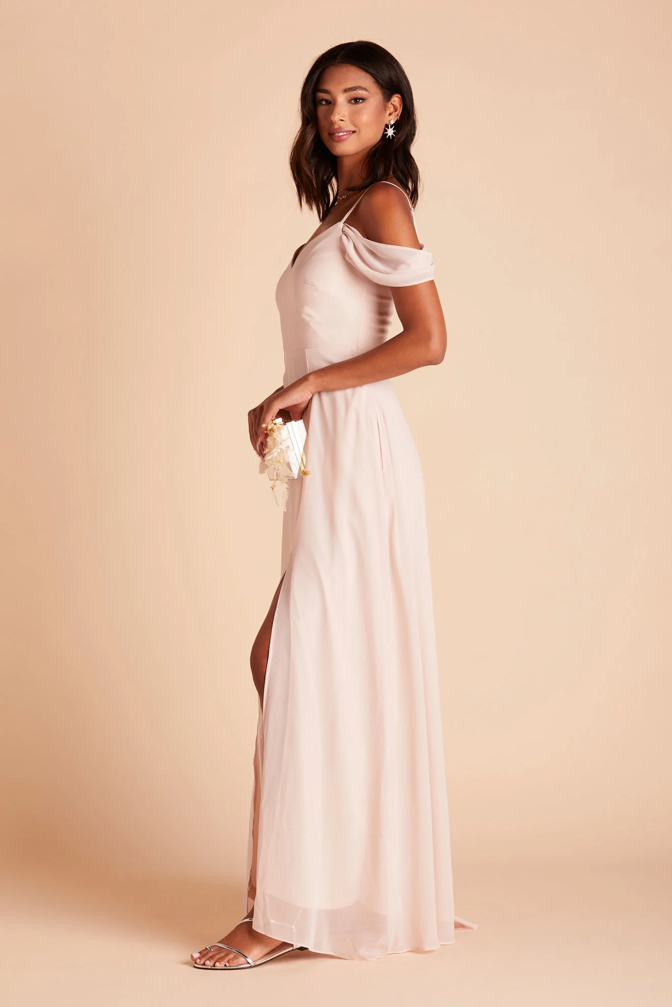 Devin Chiffon Dress With Slit - Pale Blush - Image 10