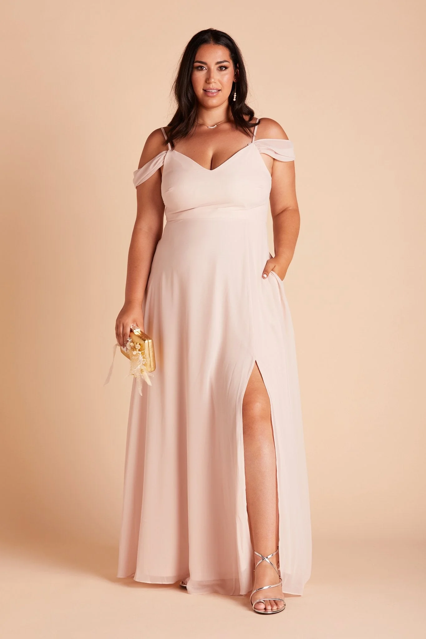 Devin Chiffon Dress With Slit - Pale Blush - Image 11
