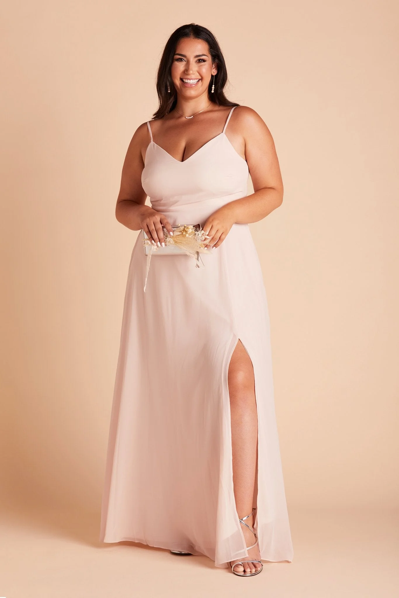 Devin Chiffon Dress With Slit - Pale Blush - Image 15