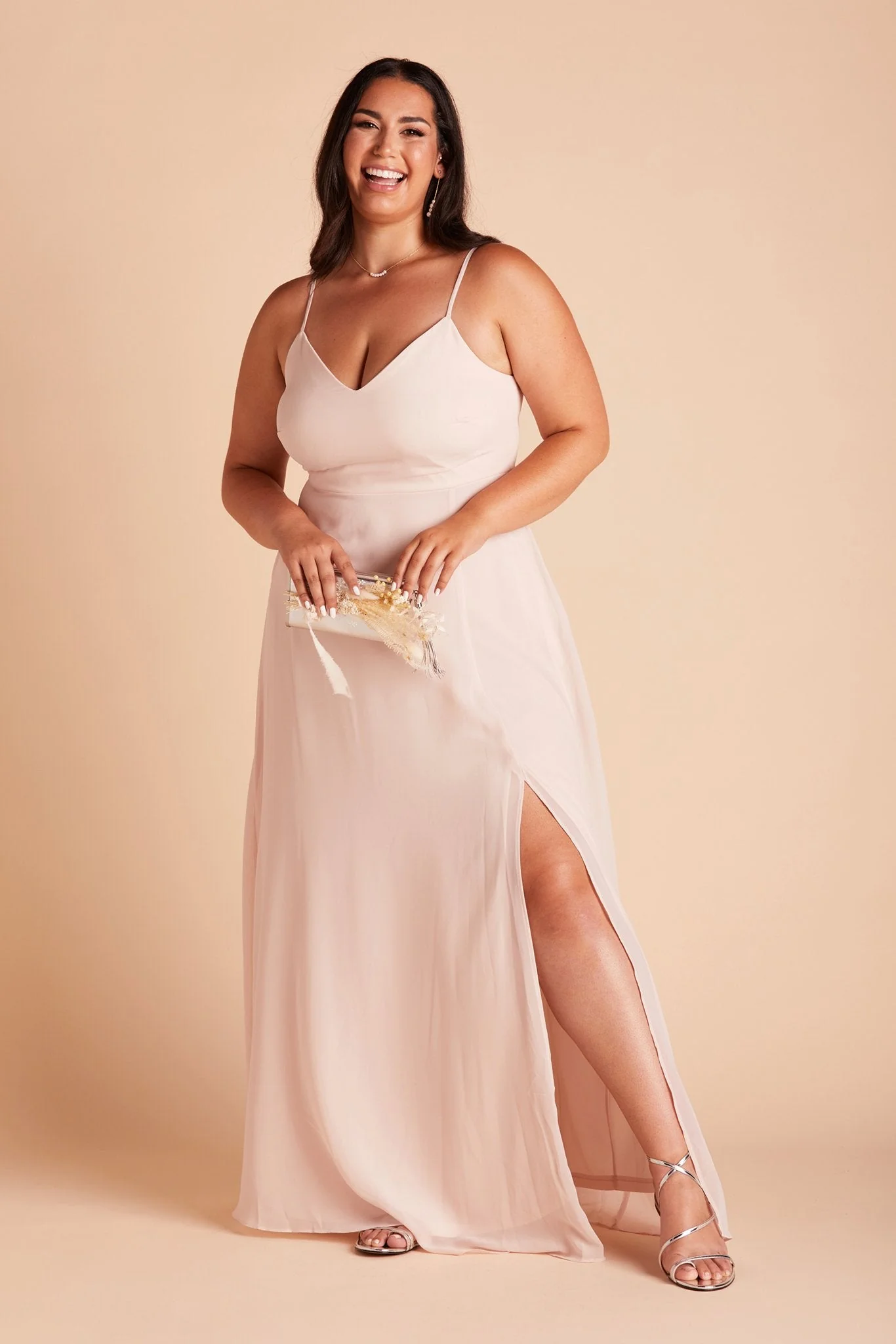 Devin Chiffon Dress With Slit - Pale Blush - Image 16
