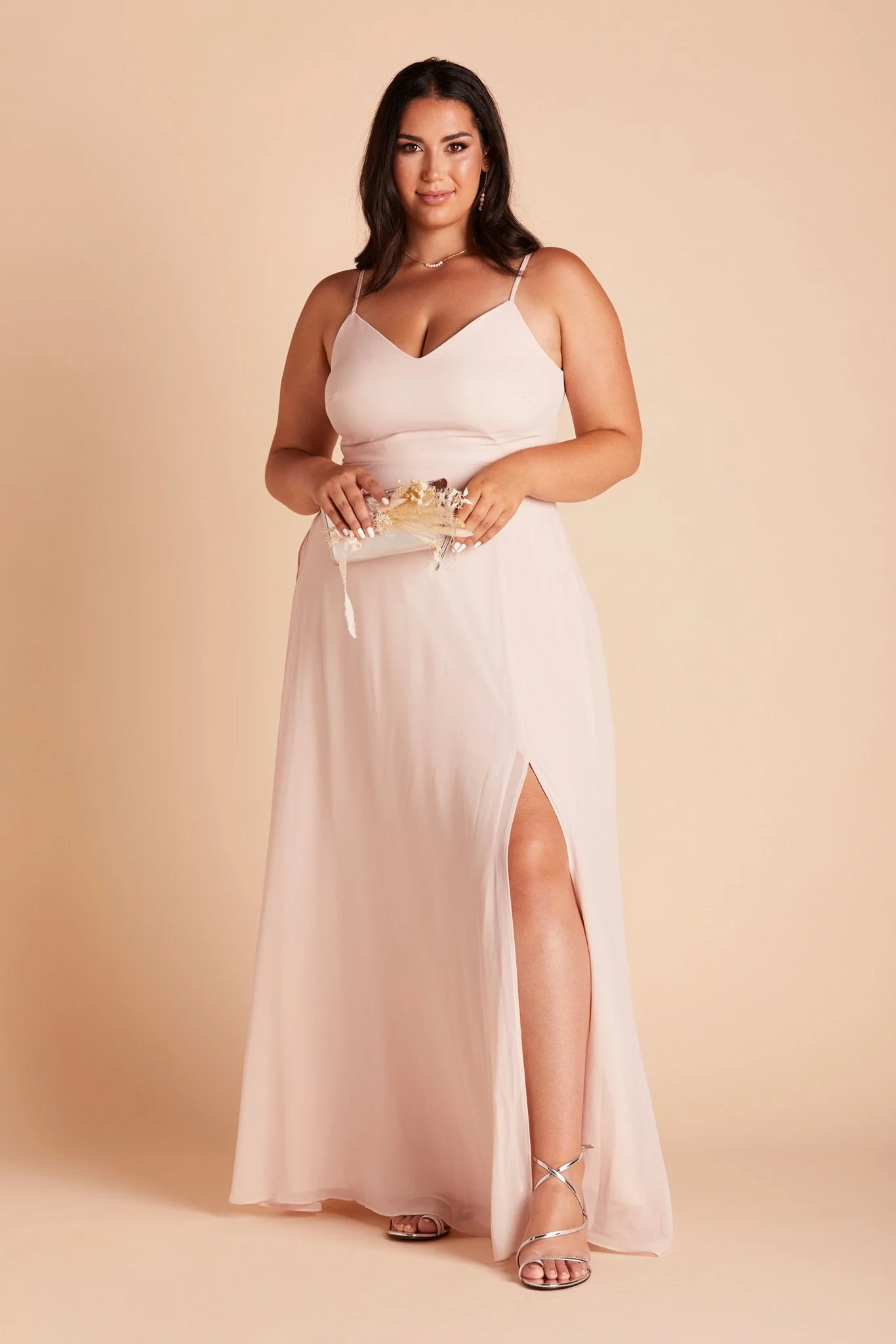 Devin Chiffon Dress With Slit - Pale Blush - Image 17