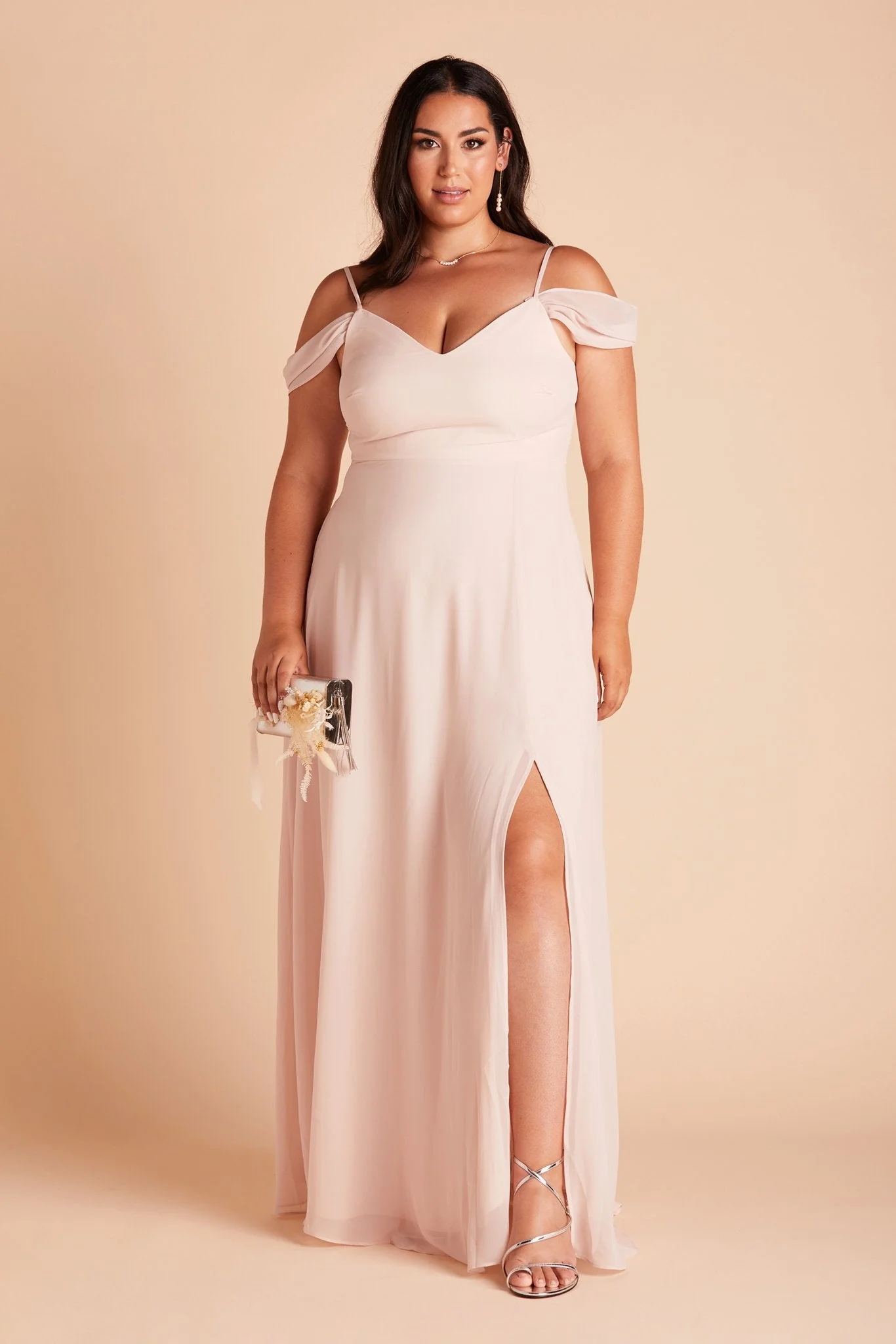 Devin Chiffon Dress With Slit - Pale Blush - Image 2